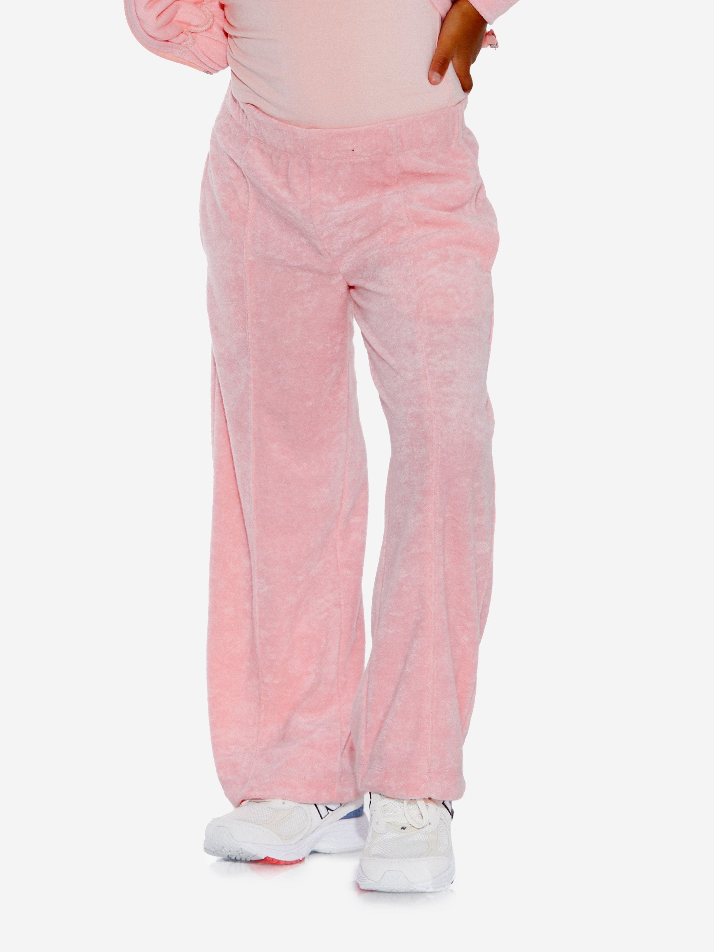 AY by AYLA Girls' Pink Towelling Flared Pants - Soft & Comfortable Casual Wear for Playdates, School & Summer Outfits