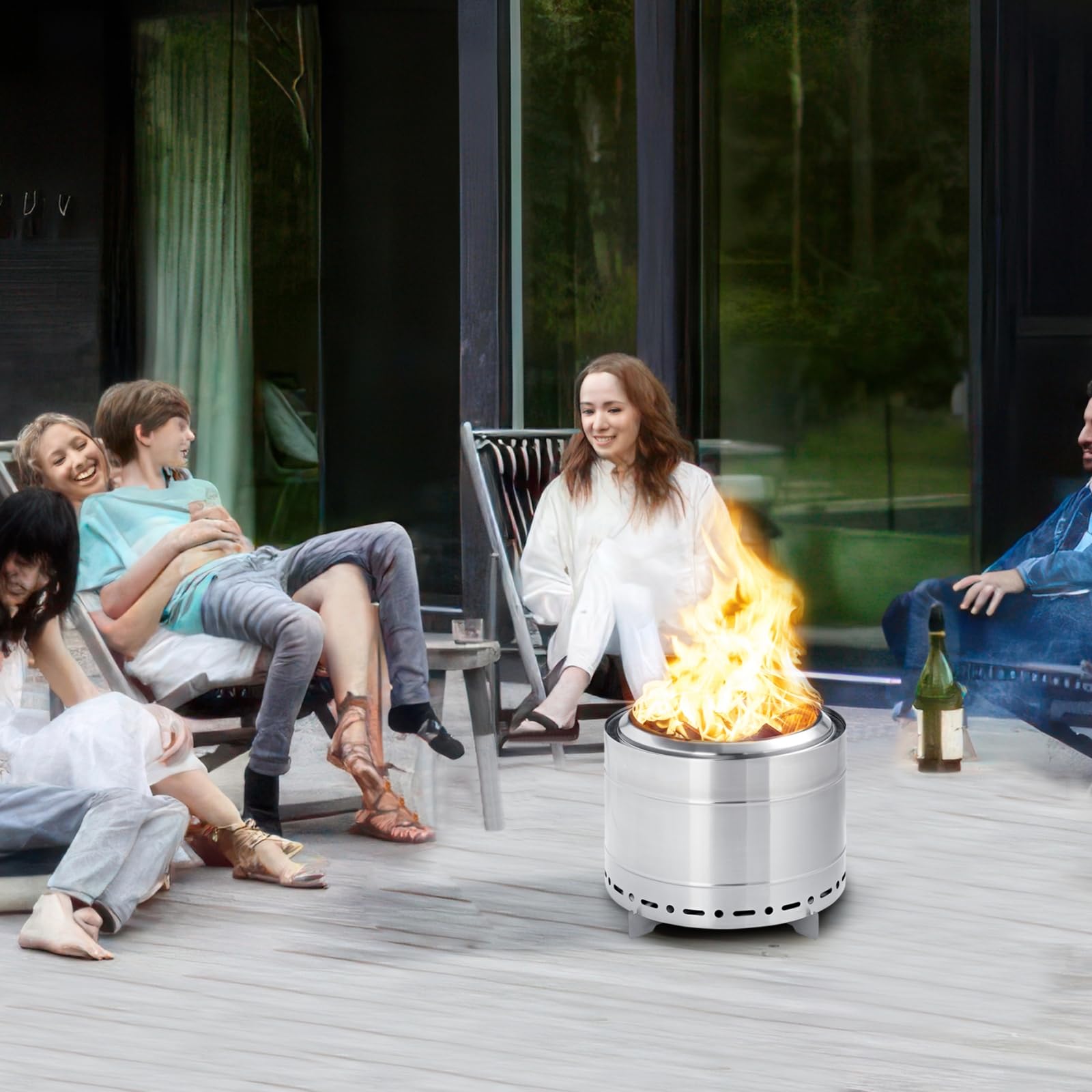 22 Inch Smokeless Fire Pit with Carry Bag - Stainless Steel Outdoor Wood Burning Firepit for Camping, Backyard, Patio & Bonfire - Low Smoke Design (Silver) - Perfect for Outdoor Gatherings, S'mores Nights & Cozy Evenings