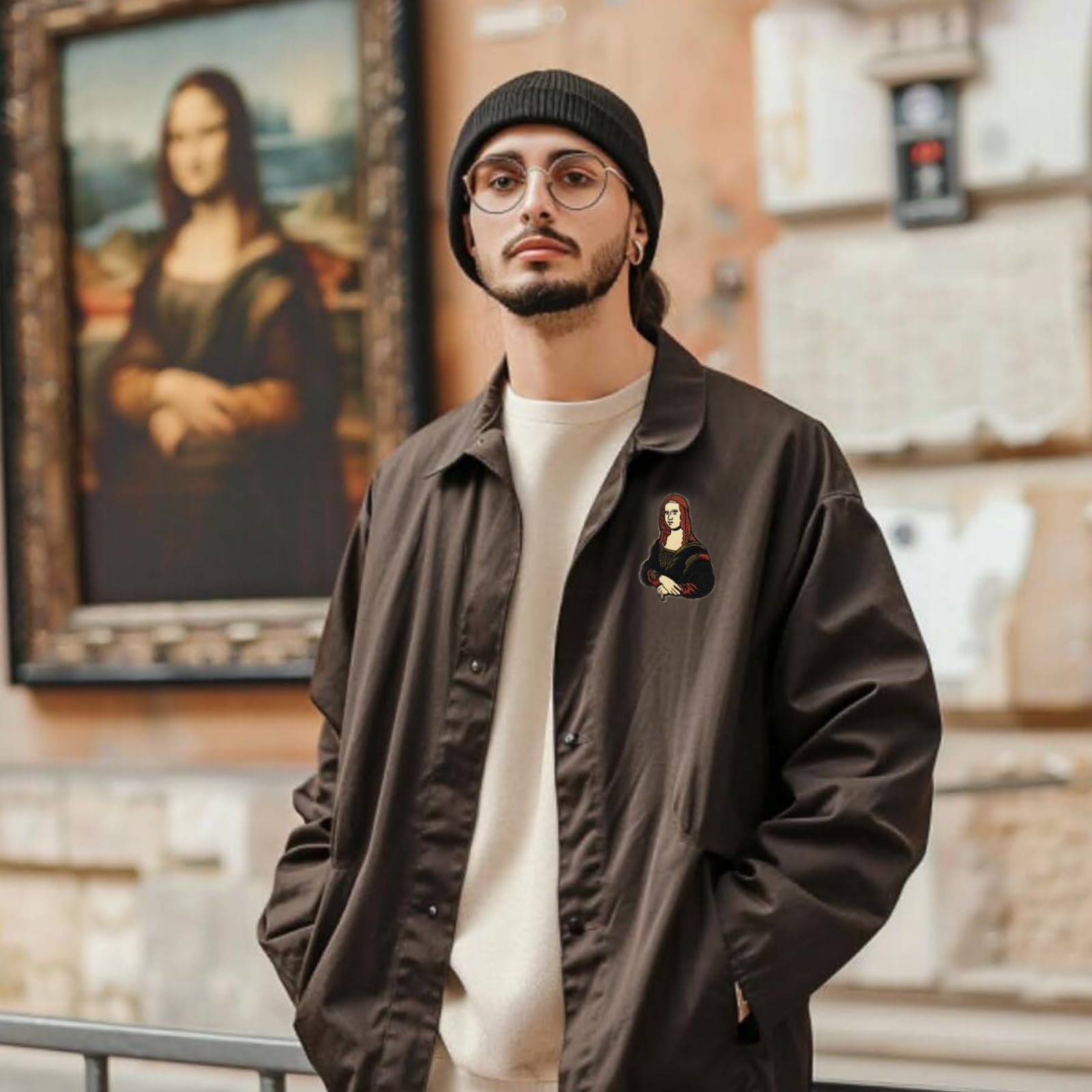 Mona Lisa Embroidered Iron On Patch - Cute Hat Pin for DIY Clothing, Jackets & Backpacks - Unique Sew On Applique for Fashion Accessories & Costume Design