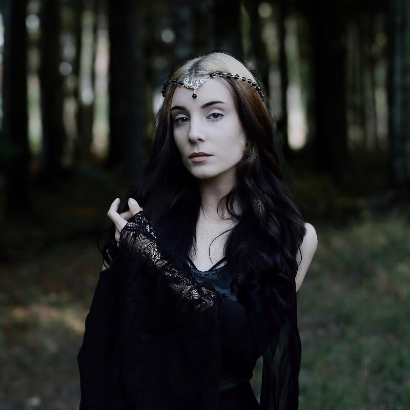 Silver Moon Viking Crown - Medieval Fairy Circlet Headpiece with Natural Crystals | Renaissance Festival, Celtic Wedding, Rave Party Costume Accessory | Perfect for Cosplay, LARP, and Fantasy Events
