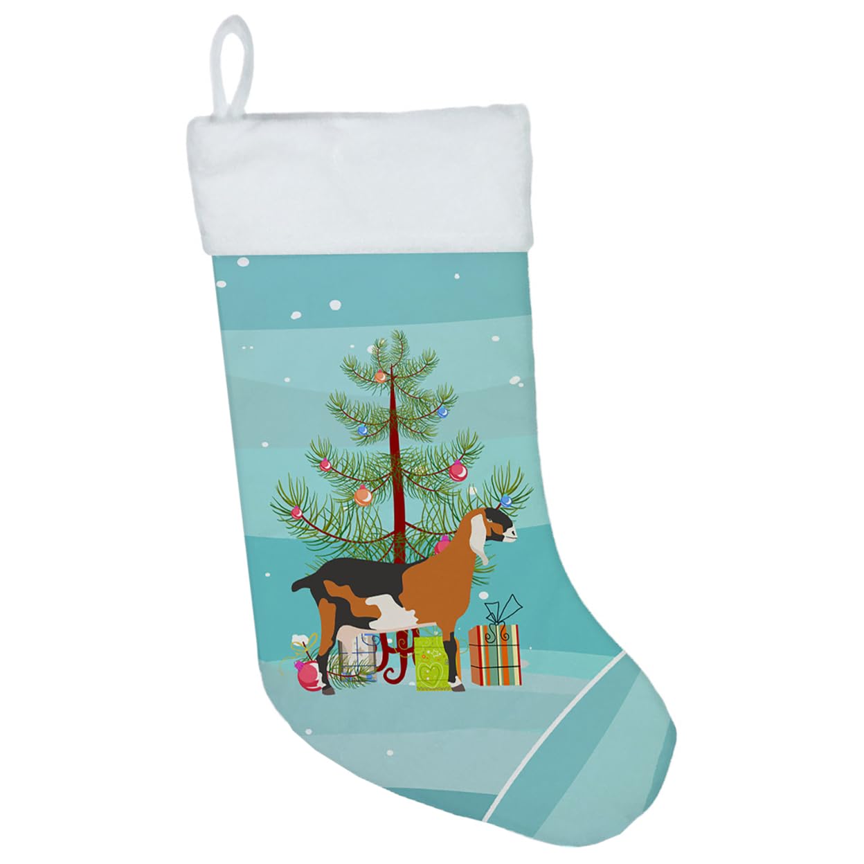 Anglo-Nubian Goat Christmas Stocking - Teal Holiday Fireplace Hanging Decor for Family & Party | Festive Seasonal Home Decoration | Perfect for Christmas Tree, Mantel & Gift Exchange Celebrations