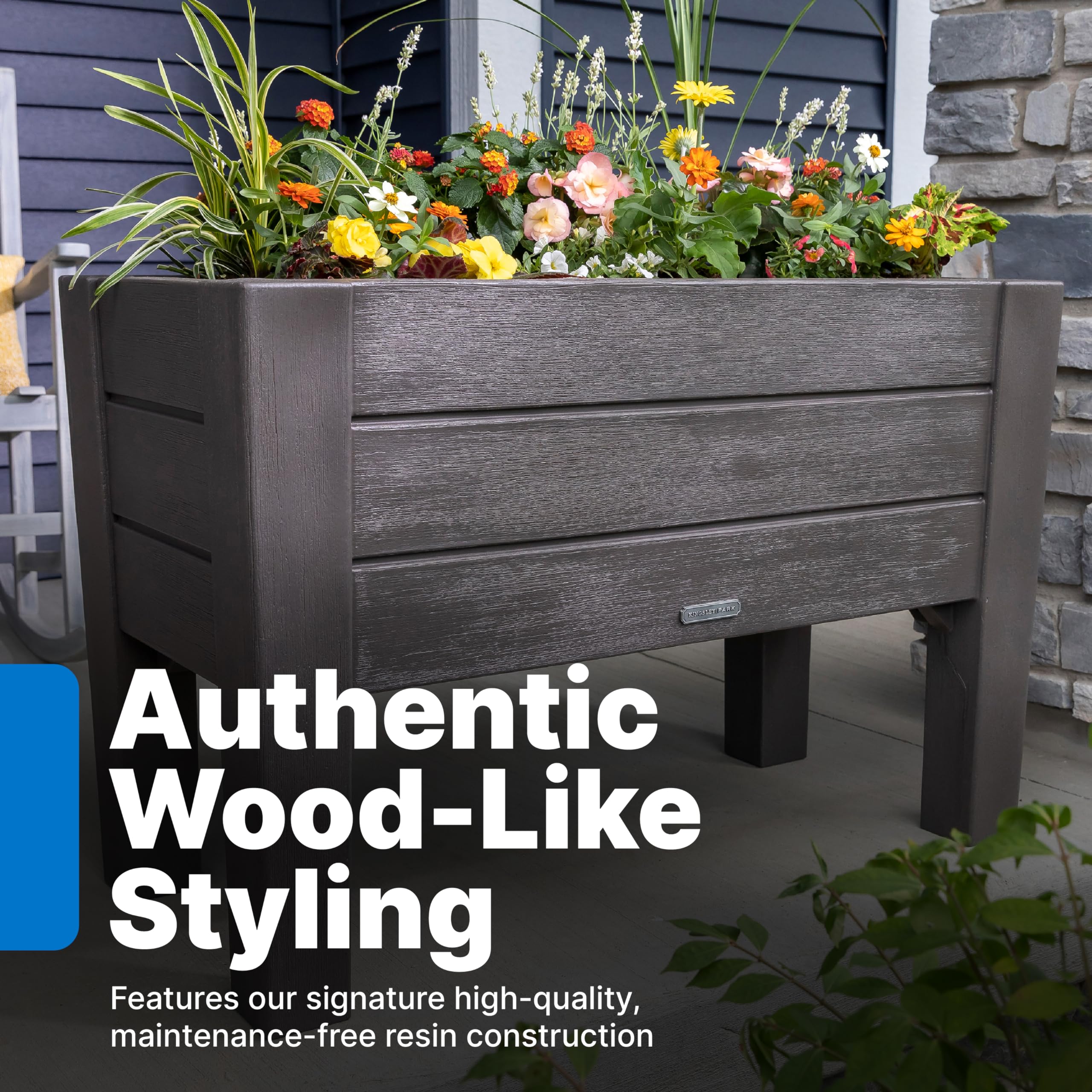 Step2 Lakewood Raised Planter Box - Large Outdoor Garden Planter with Easy Drainage, Durable Dark Cedar Plastic for Flowers, Herbs & Vegetables | Perfect for Patio, Porch, Deck or Backyard Gardening