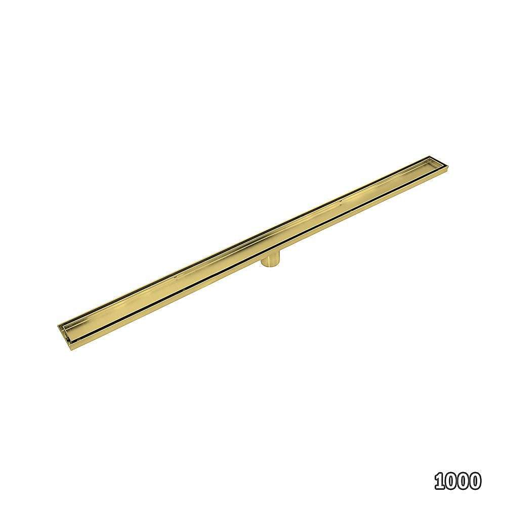 1000mm Brushed Brass Tile Insert Shower Drain with Center Outlet - Bathroom Floor Waste Grate for Modern & Luxury Showers - Perfect for Wet Rooms, Walk-In Showers, and Spa Bathrooms