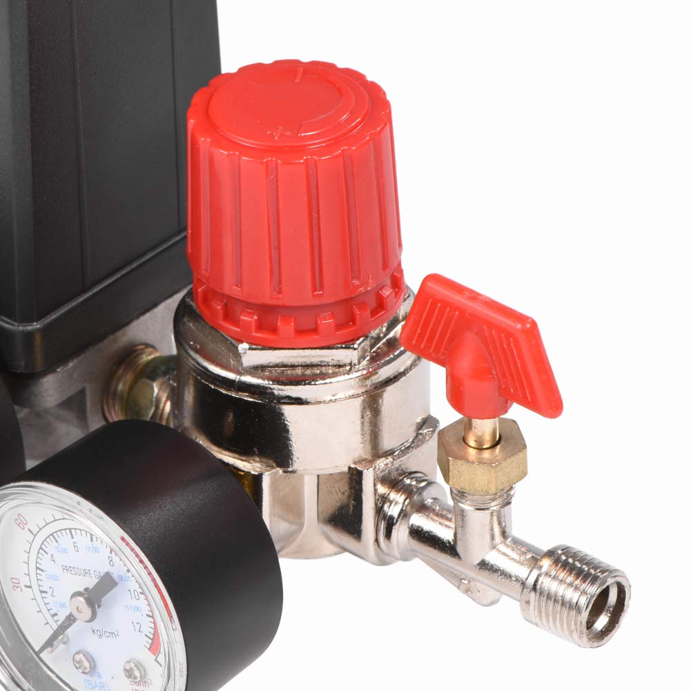 0.05-1.2MPa Small Air Compressor Pressure Switch Control Valve Regulator with Gauge | Automatic Pressure Control for Air Tools, Inflators & HVAC Systems | Workshop, Garage & Industrial Use