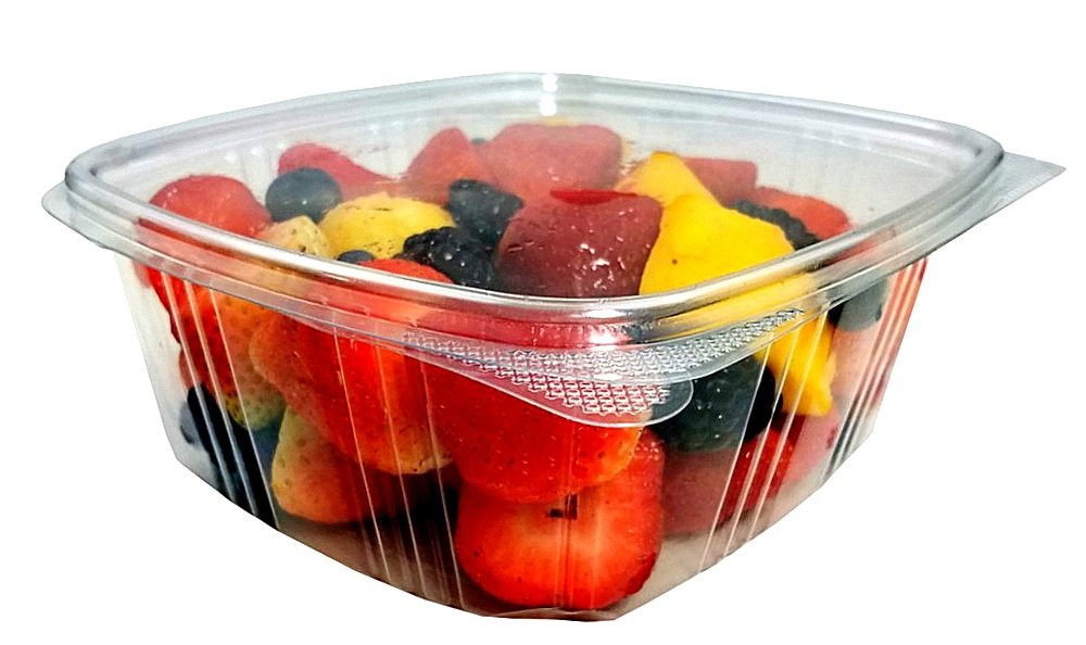 32oz BPA-Free RPET Food Containers with Hinged Lids for Meal Prep & Fruit Storage (Pack of 100) - Ideal for Delis & Catering