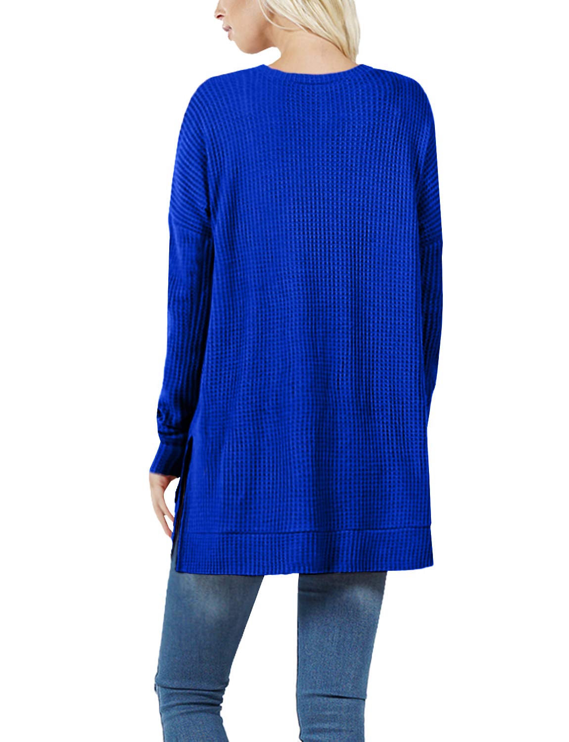 J. LOVNY Women's Basic Comfy Brushed Thermal Waffle Knit Sweater - Round Neck Long Sleeve Pullover (Sizes S-3XL) | Cozy Winter Layering & Casual Outfit Essential