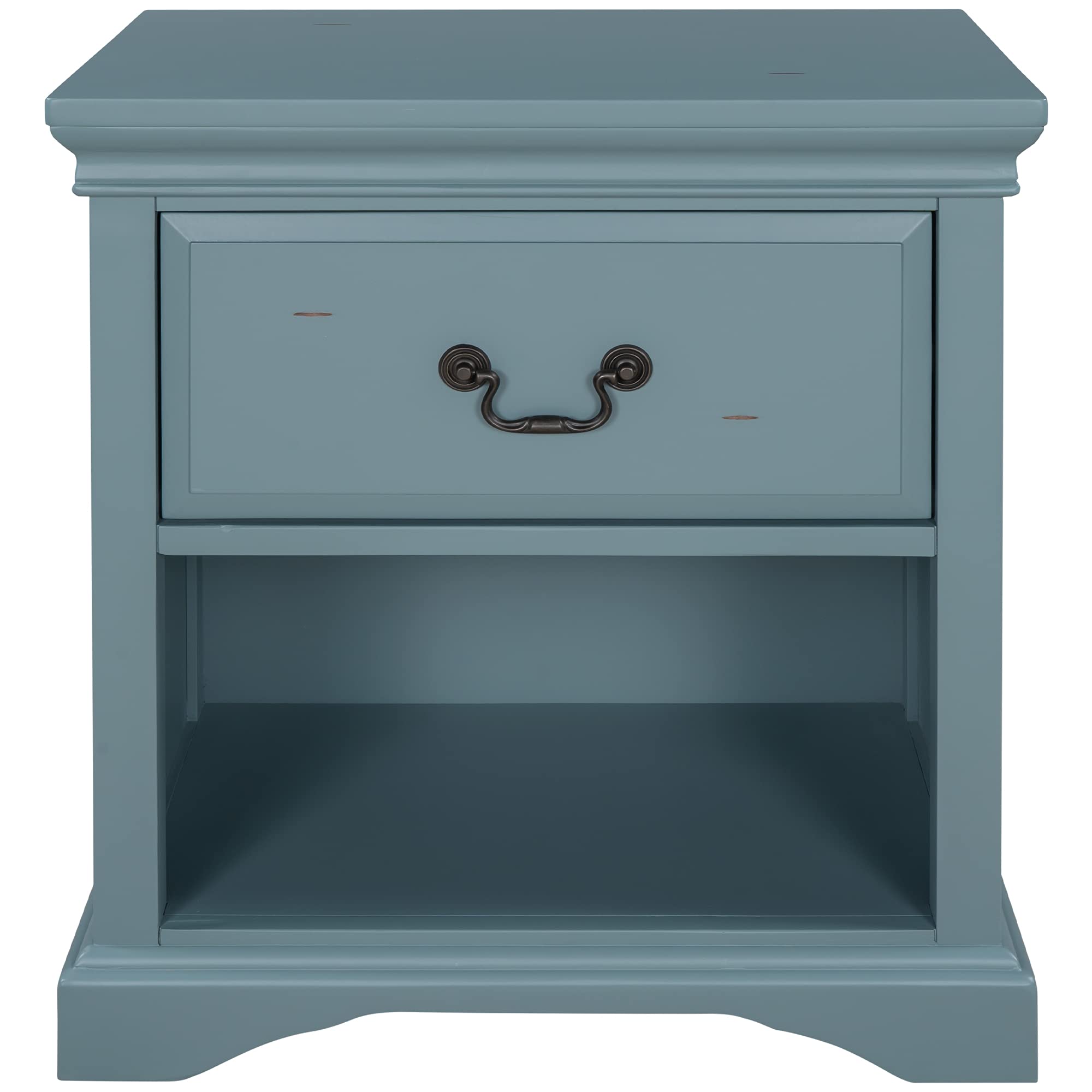 Solid Wood End Table Nightstand with Drawer & Shelf - Rustic Retro Storage Side Table for Living Room & Bedroom - Traditional Design Bedside Table for Small Spaces (Blue) - Perfect for Reading Nook, Guest Room & Apartment Decor
