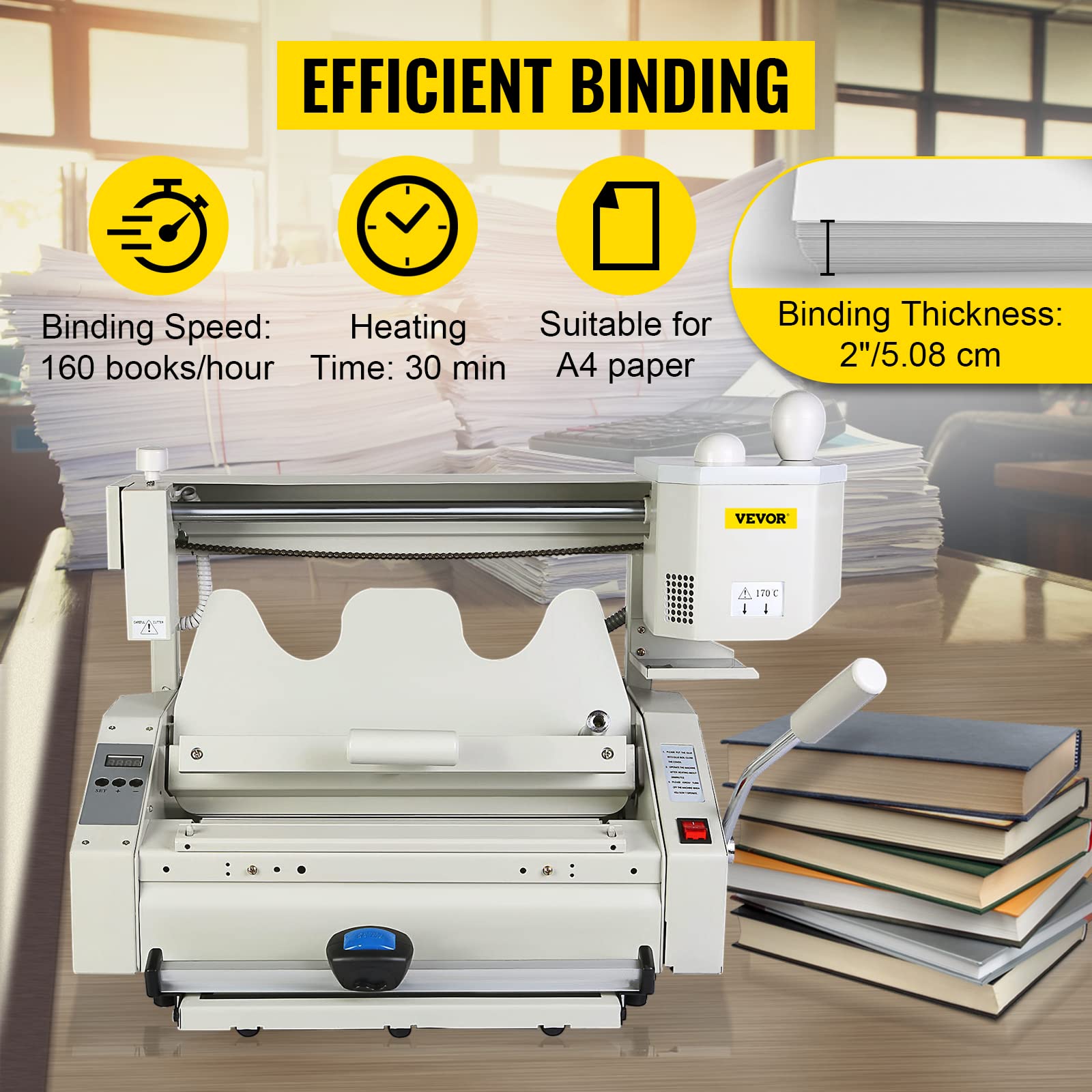 VEVOR Wireless A4 Manual Hot Glue Book Binder Machine 110V with Milling Spine Rougher - Perfect for DIY Bookbinding, Photo Albums, Notebooks & Office Documents - Ideal for Home, School & Small Business Use