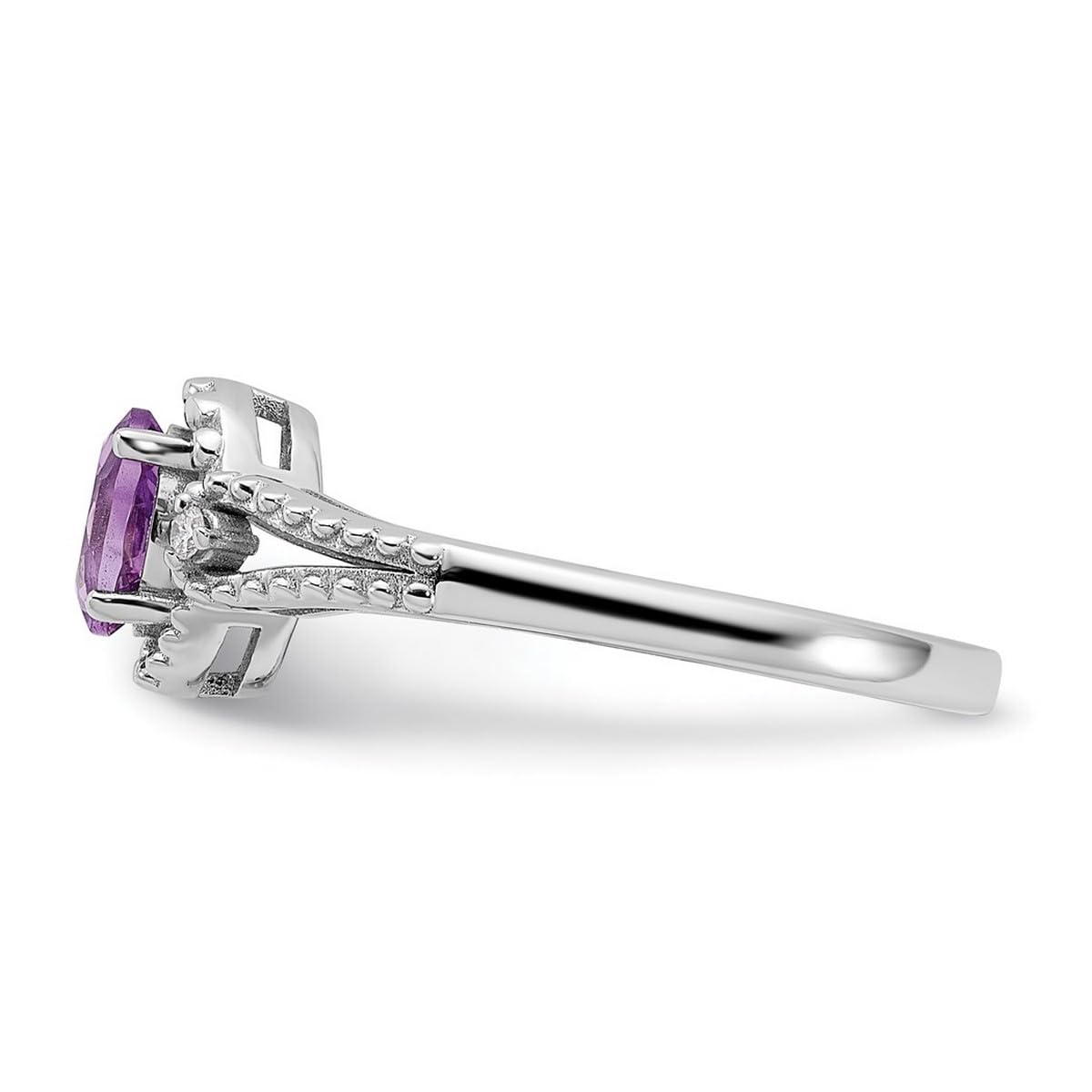 925 Sterling Silver Polished Amethyst & Diamond Ring for Women | Elegant Purple Gemstone Jewelry | Perfect for Weddings, Anniversaries & Special Occasions