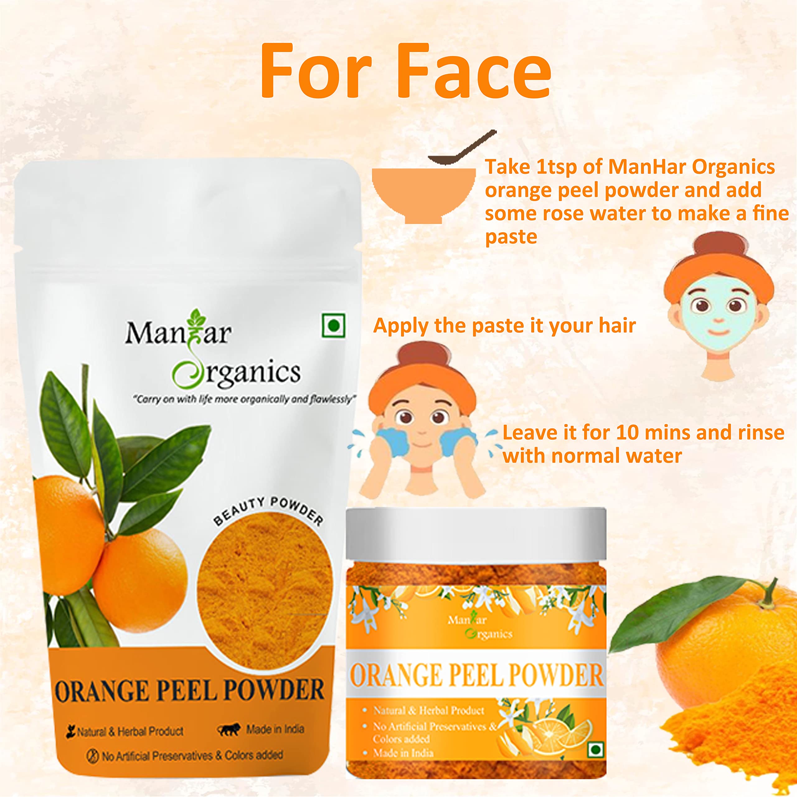 Organic Orange Peel Powder for Face - 100g with Vitamin C & Antioxidants | Brightening & Cleansing Facial Mask | DIY Skincare for Glowing Skin
