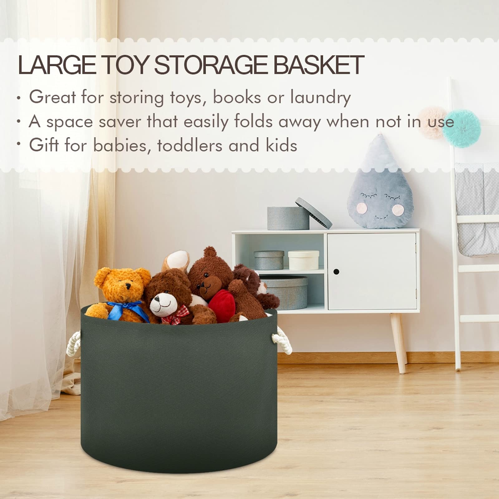 Xigua Large Cotton Rope Storage Basket - 18 Inch Hunter Green Laundry Hamper for Baby Clothes, Blankets & Toys | Perfect for Nursery, Playroom & Bedroom Organization