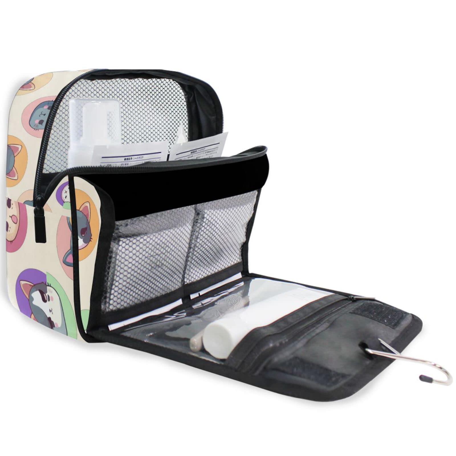 Moyyo Cute Cartoon Kittens Hanging Travel Toiletry Bag - Waterproof Cosmetic Makeup Organizer for Women & Men - Portable Wash Bag for Gym, Camping, Business Trips & Vacation Essentials