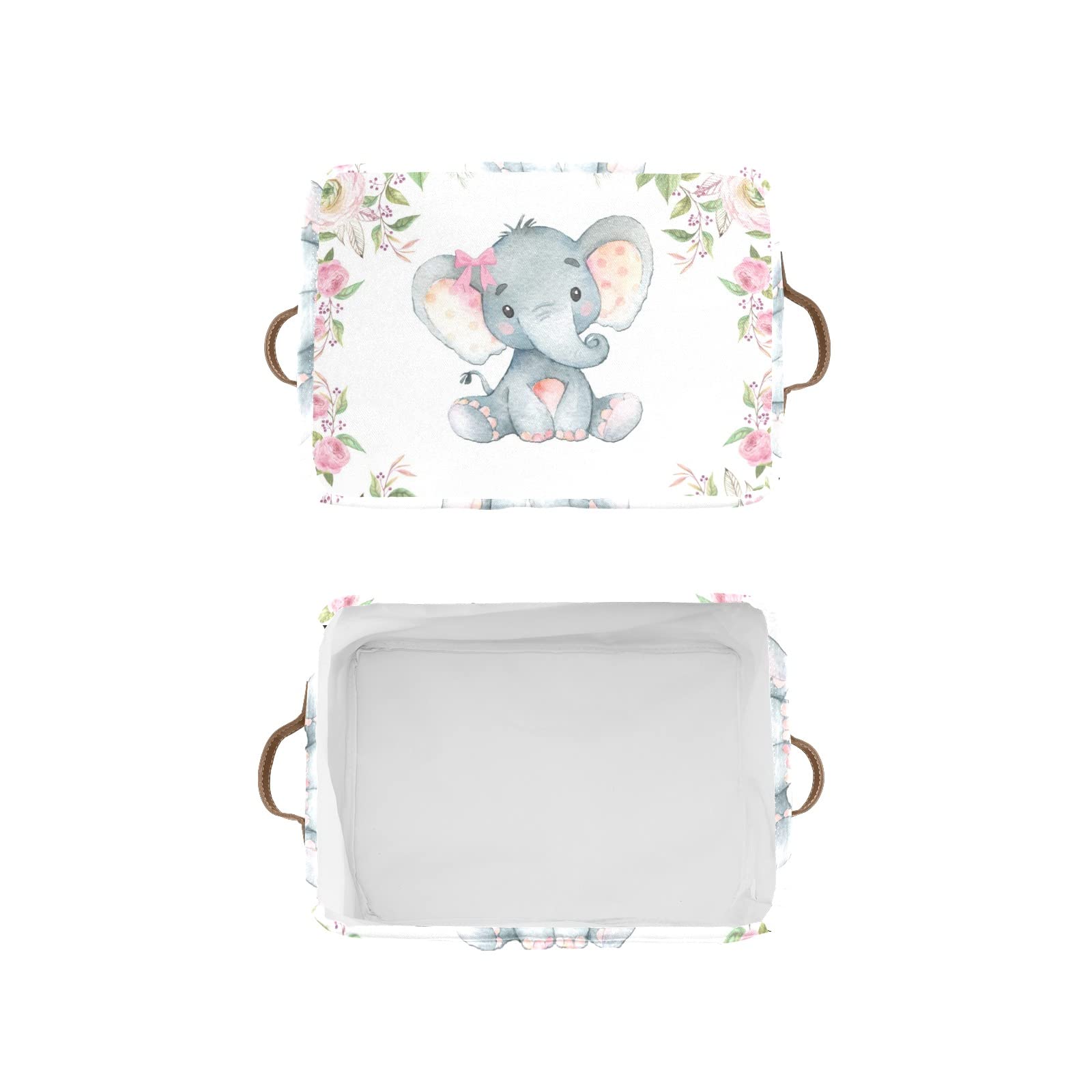 Personalized Pink Roses Elephant Storage Bins - 4 Pack Durable Cube Organizers with Handles for Nursery, Wardrobe, Shelves & Toy Organization | Perfect for Kids' Room Decor & Clutter Control