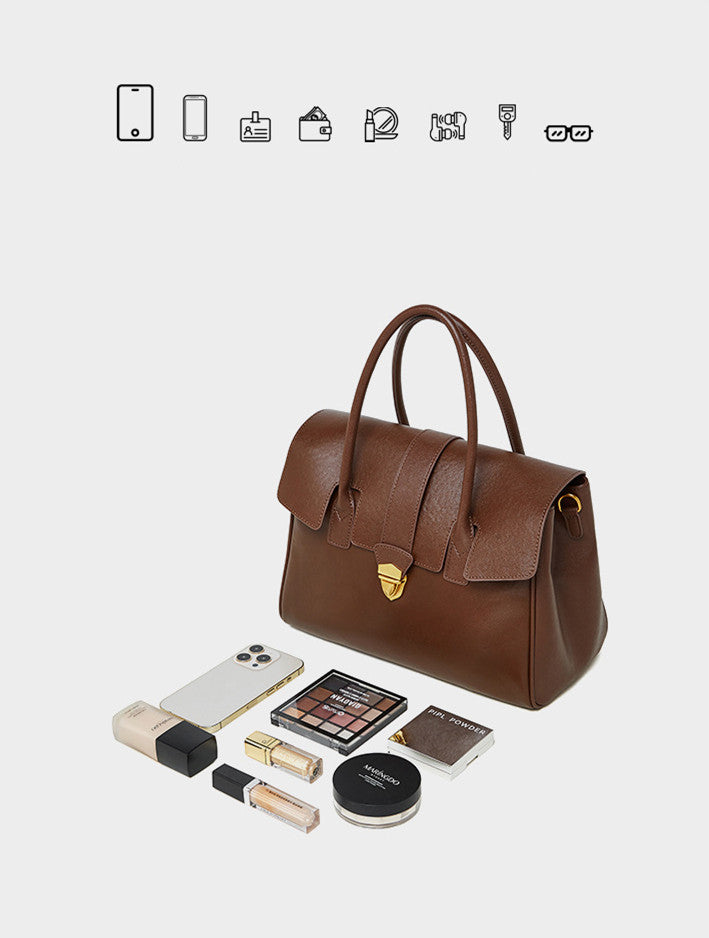 Stylish Leather Flap Work Bag for Women - Professional Office Tote with Multiple Pockets - Perfect for Business, Commuting & Travel