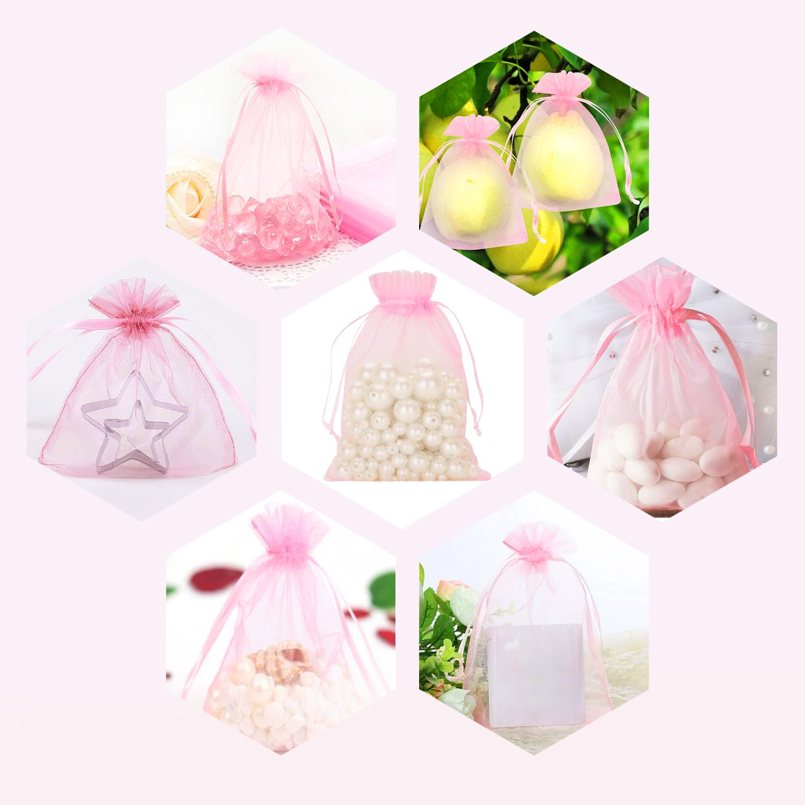 50Pcs 4x6 Inch Pink Organza Drawstring Gift Bags - Sheer Jewelry Pouches for Party Favors, Valentine's Day, Weddings | Perfect for Packaging Jewelry, Makeup, Candies & Festival Gifts