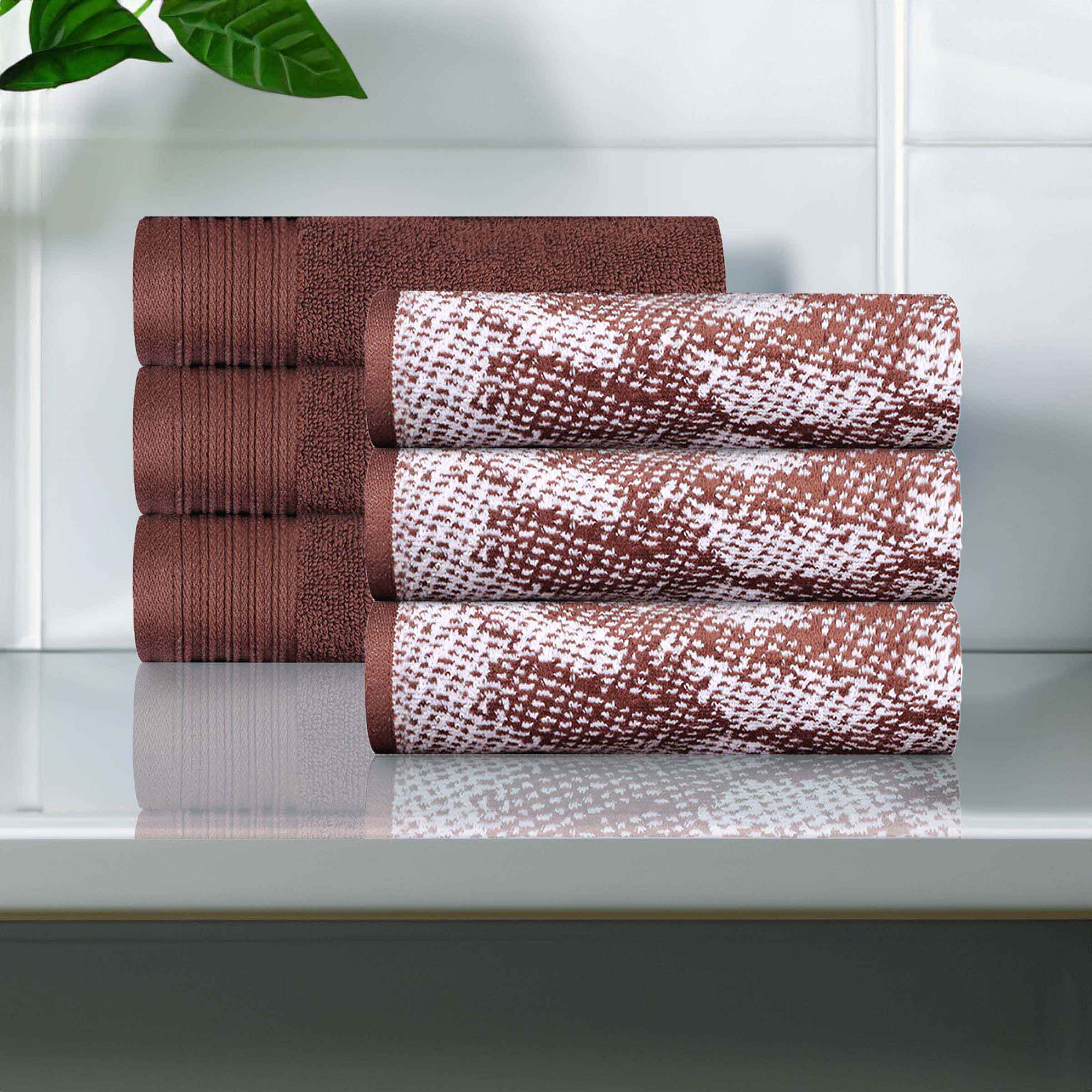 Premium Cotton Quick-Drying Hand Towels - Set of 6 (Solid & Marble Patterns) for Bathroom, Kitchen & Gym - Ultra Absorbent & Soft Guest Towels