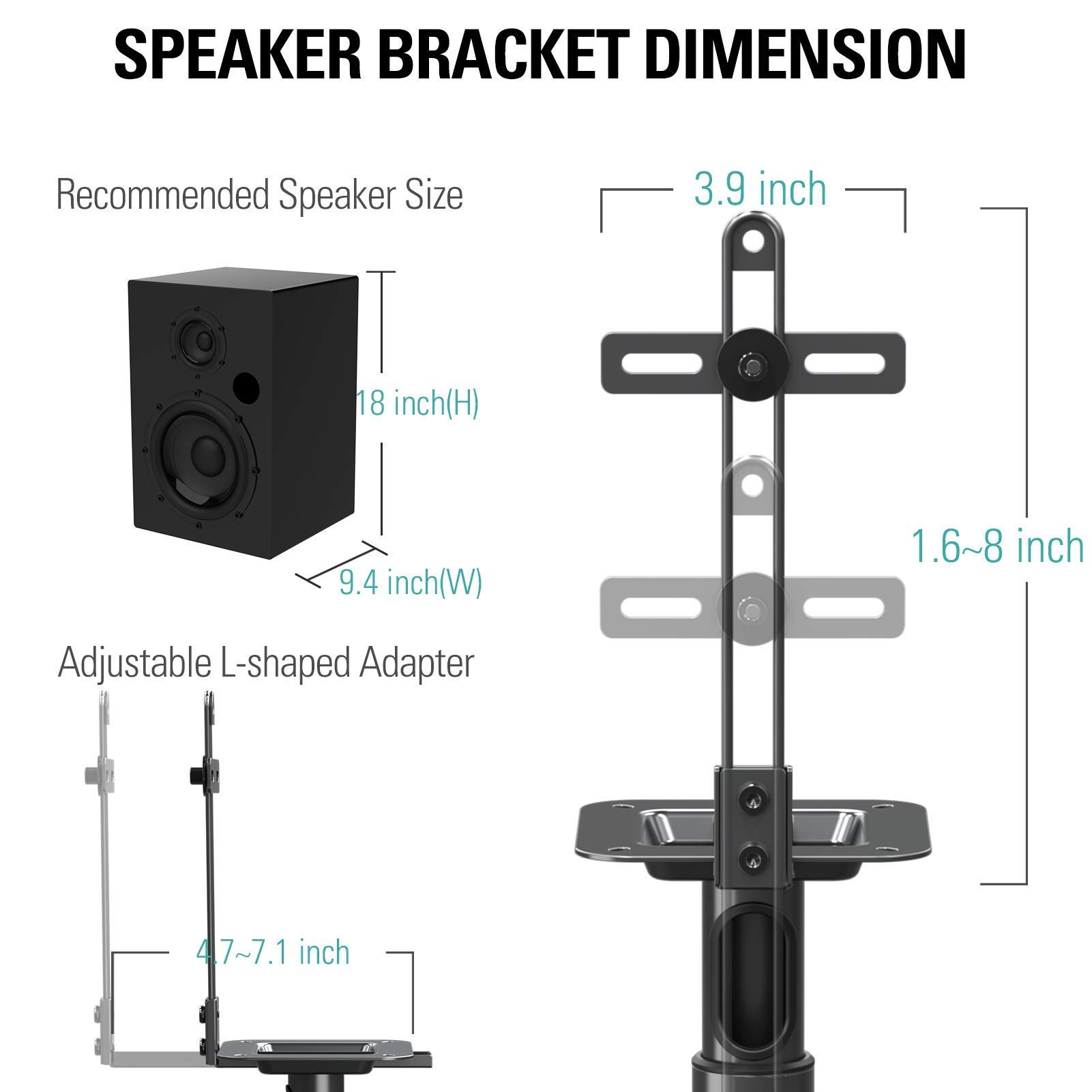 Mounting Dream Adjustable Speaker Stands Pair - Universal Satellite Speaker Stands for TVs & Soundbars, Holds Up to 22 lbs with Detachable Extension - Perfect for Home Theater & Gaming Setup (Model MD5421)