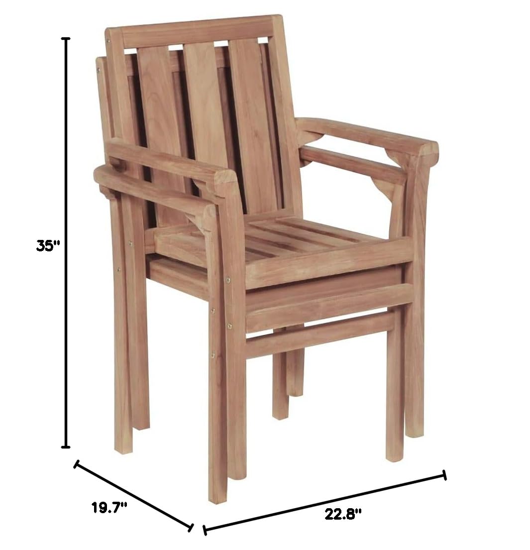 Premium Stackable Garden Chairs Set of 2 - Solid Teak Wood Outdoor Furniture for Patio, Deck, Poolside & Backyard Relaxation