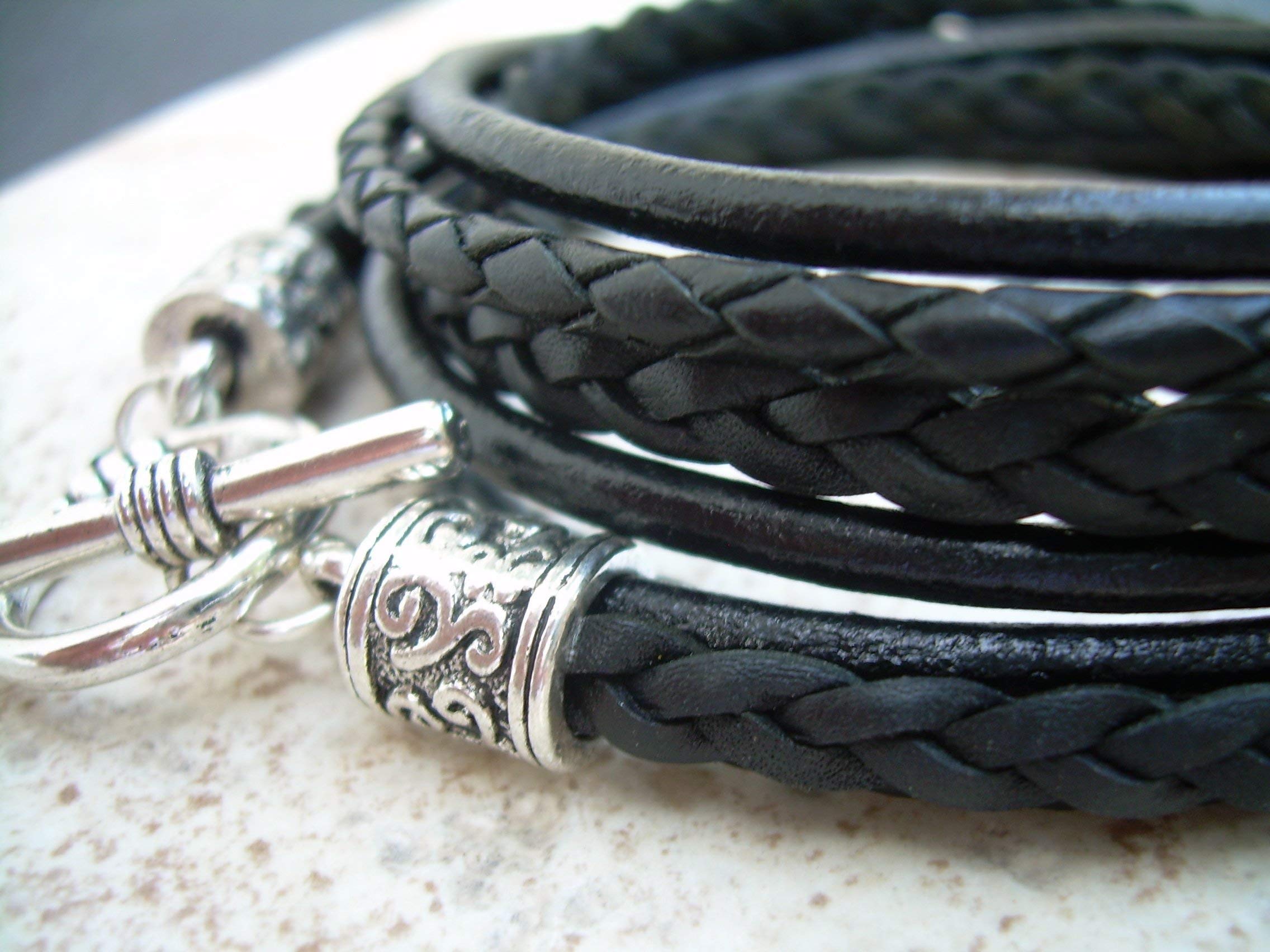 Handmade Women's Triple Wrap Black Leather Bracelet - Stylish Boho Jewelry Gift for Her - Perfect for Casual Wear, Date Nights & Special Occasions