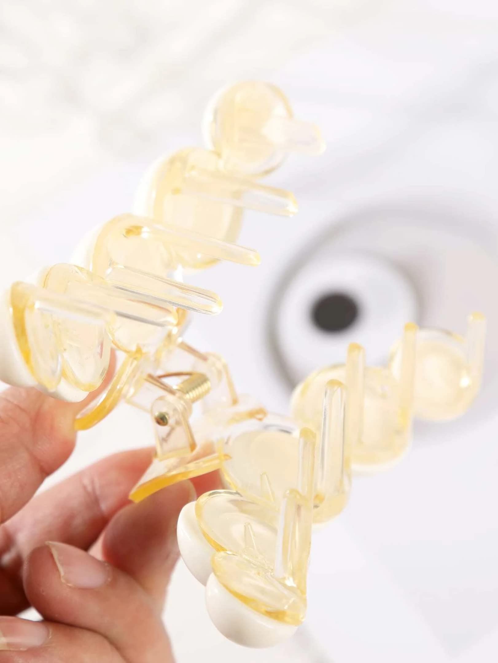 BellaStella Korean Large Cream Pearl Hair Claw Clips - Strong Grip Hair Claws for Women & Girls (2 Pack) - Perfect for Updos, Ponytails & Everyday Hairstyles