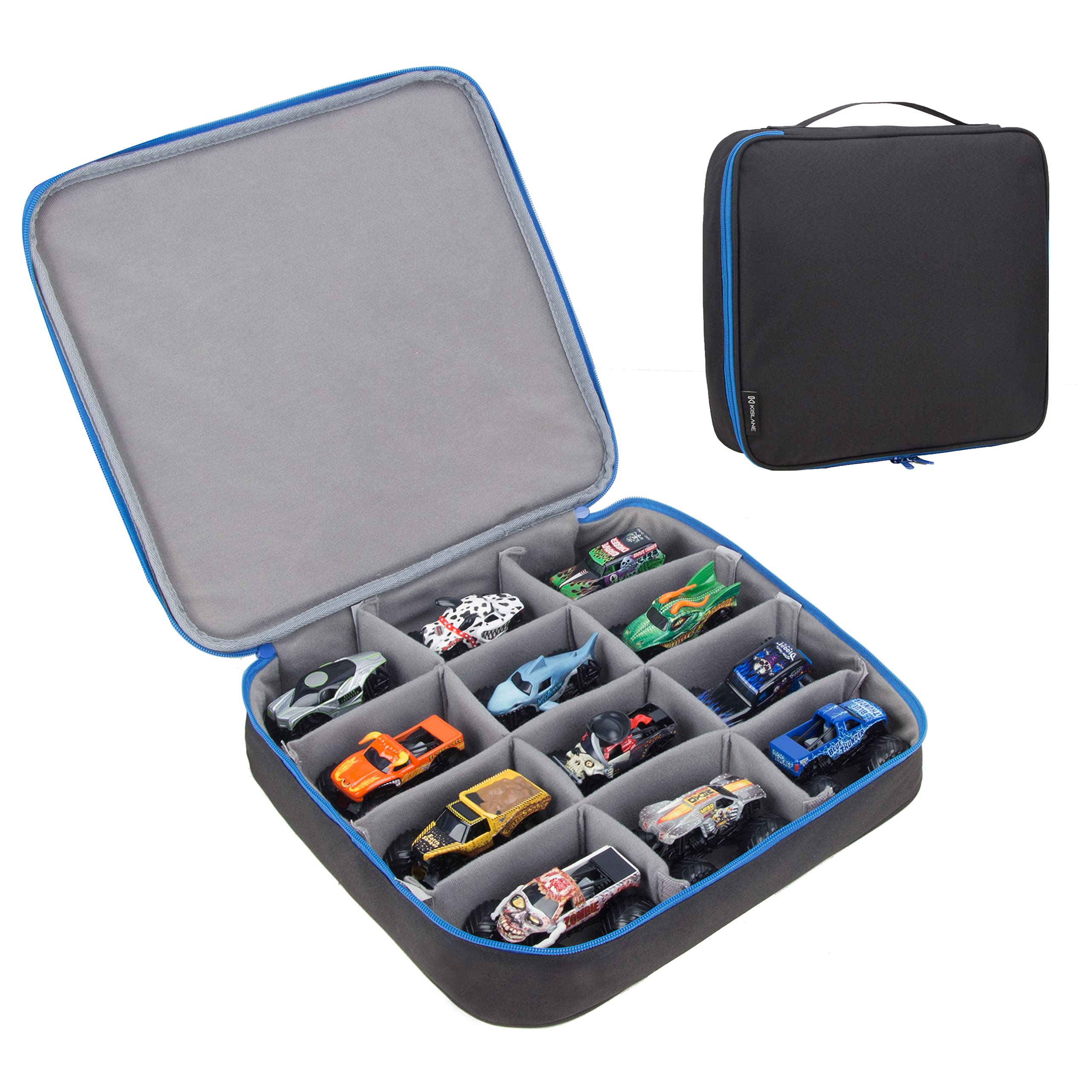 KISLANE Durable Black Carrying Case for 12 Monster Jam Toy Trucks - Kids Vehicle Storage Organizer Bag - Perfect for Travel, Playdates & Toy Organization