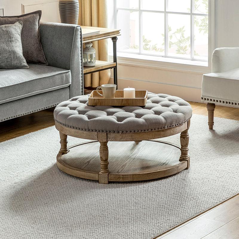 Danilynn Tufted Round Cocktail Ottoman Coffee Table - Stylish Footrest & Side Table for Living Room, Bedroom & Lounge Areas