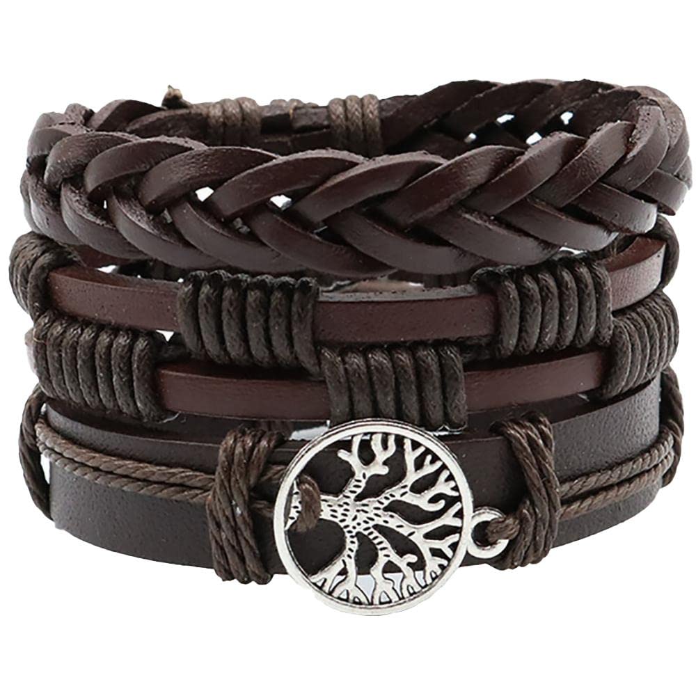 Evil Eye Bracelets for Women & Men - Adjustable Braided Leather Wrap Bracelet with Wood Beads | Woven Ethnic Tribal Rope Wristbands Jewelry Set | Perfect for Boho Style, Festival Fashion & Spiritual Protection