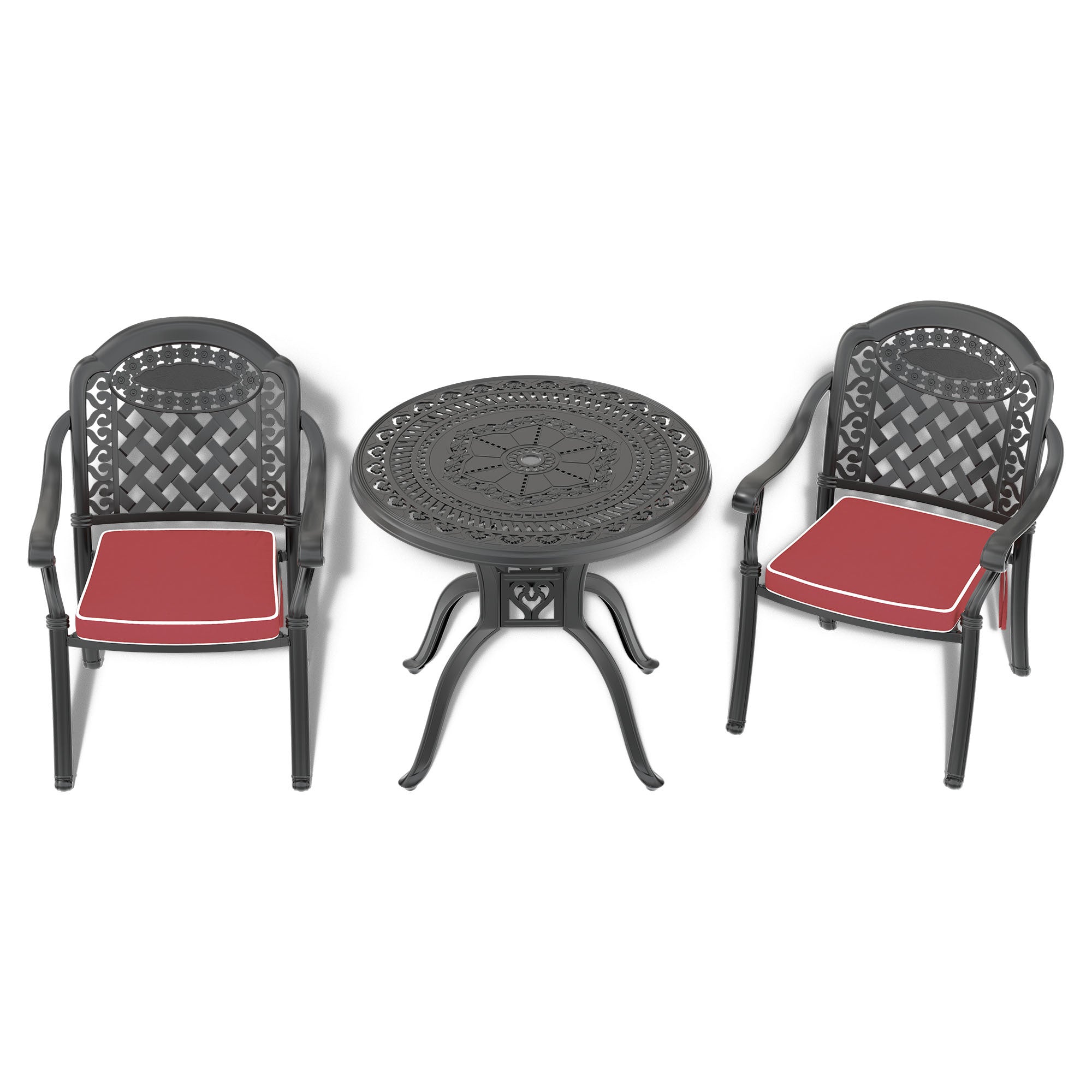 3-Piece Cast Aluminum Patio Furniture Set with Cushions (Random Colors) - Outdoor Dining & Lounge Set for Garden, Poolside, and Backyard Relaxation