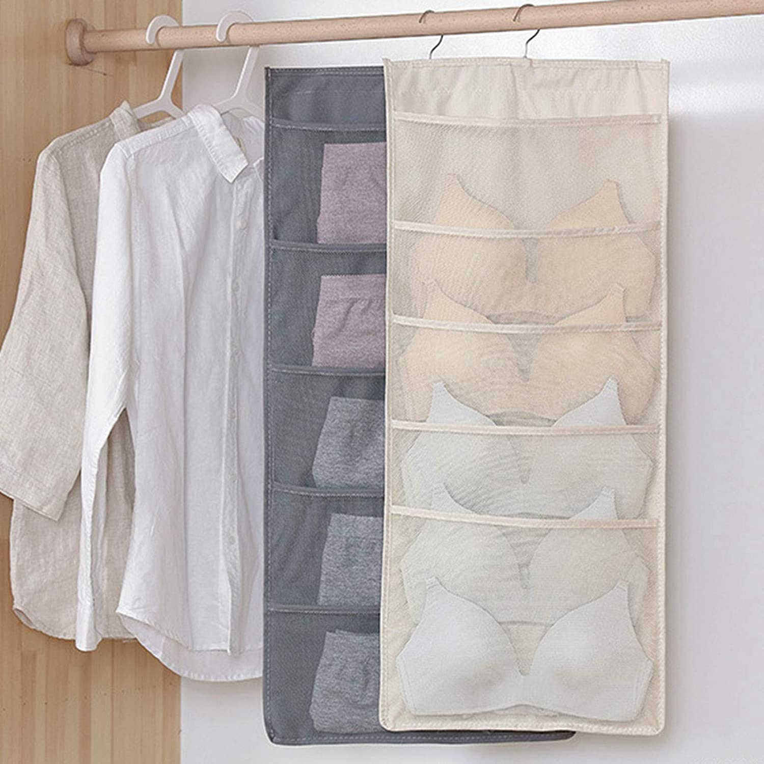 Dual-Sided Mesh Bra and Underwear Organizer with 24 Pockets - Space Saving Wall Mounted Closet Storage for Socks, Panties & Lingerie (Pink) - Perfect for Small Bedrooms, Dorms & Apartment Closets