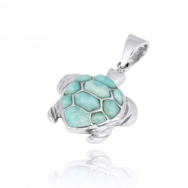 Caribbean Larimar Sea Turtle Pendant Necklace - Genuine Blue Stone Jewelry for Women - Perfect for Beach Vacations & Summer Fashion