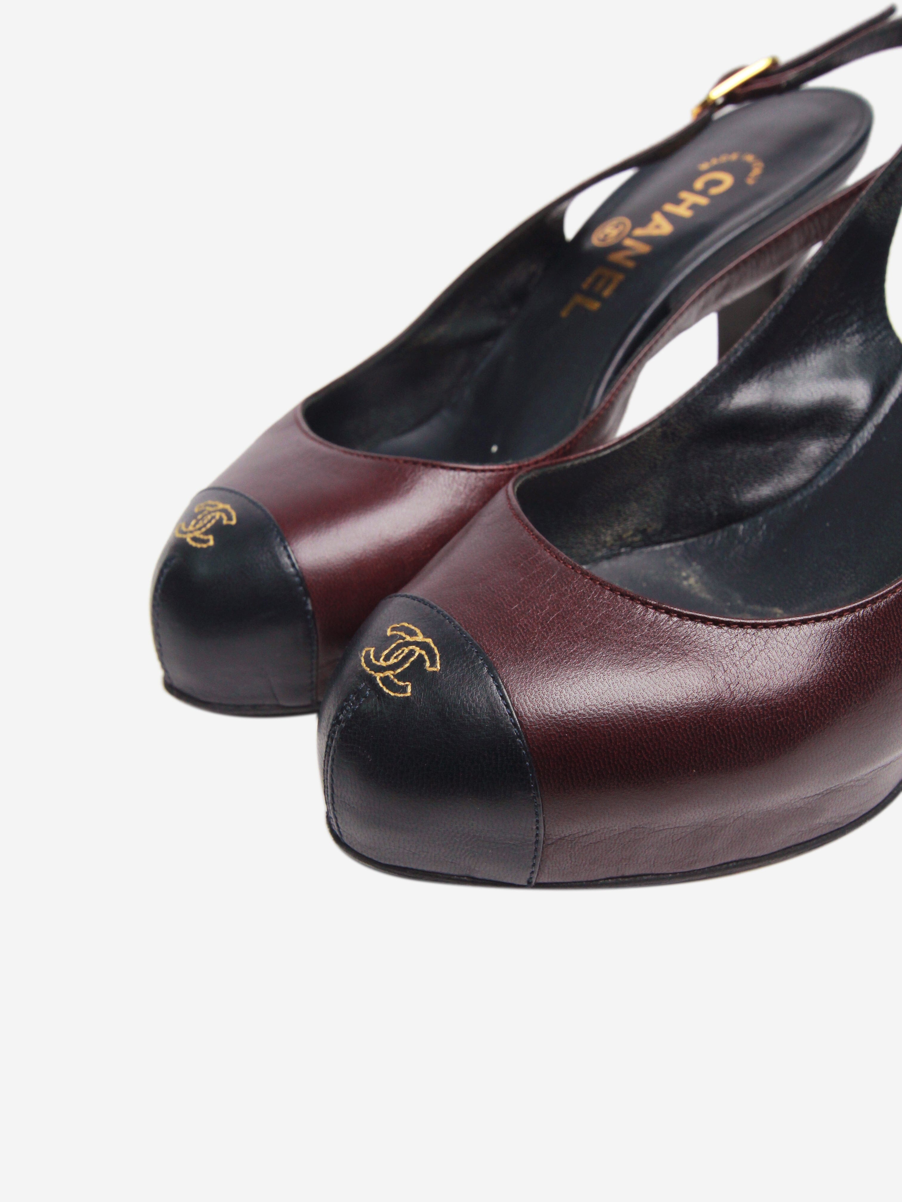 Burgundy Slingback Platform Pumps Women's Shoes Size EU 37.5 (US 7.5) - Elegant Heels for Weddings, Parties & Office Wear