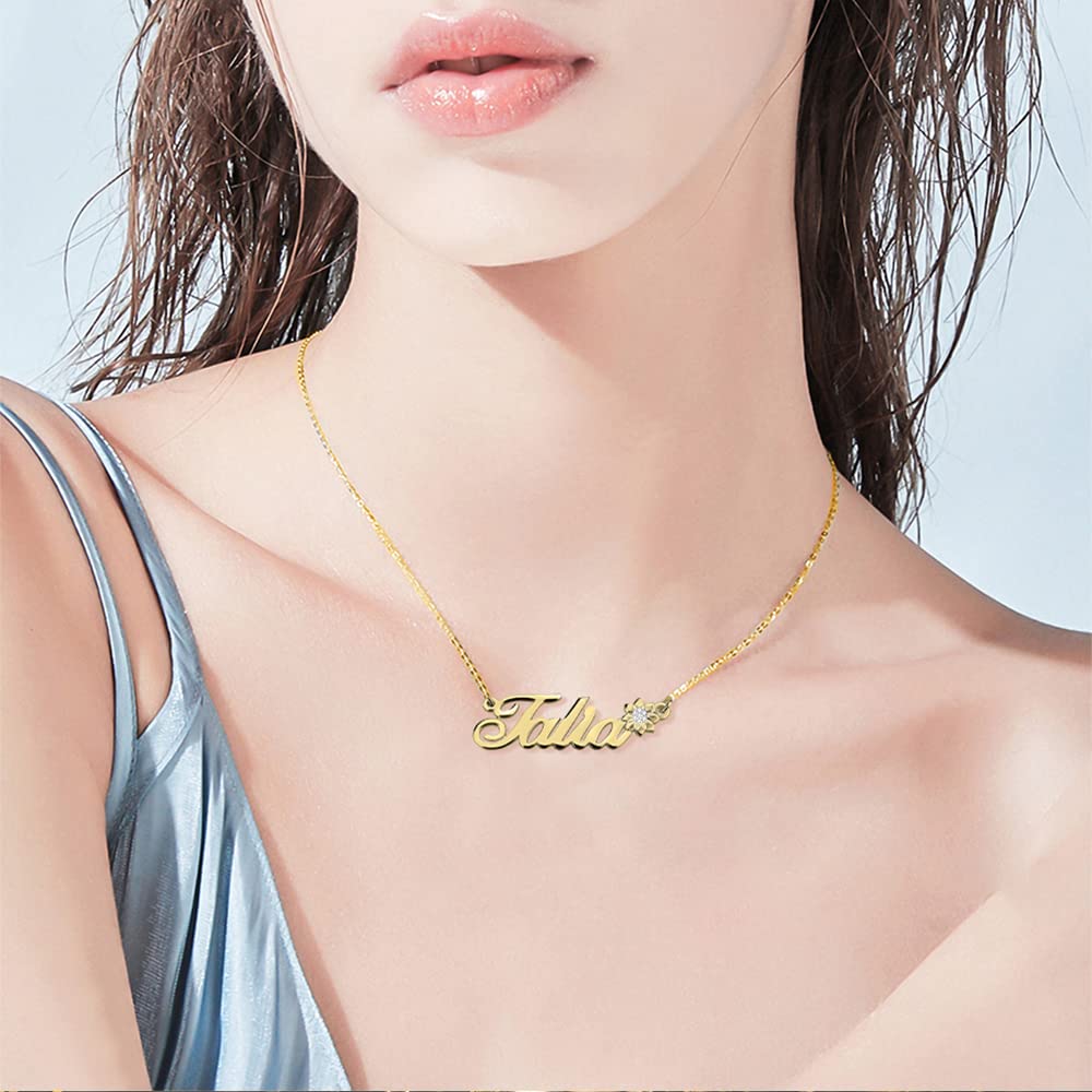 10K, 14K, 18K Solid Gold Personalized Name Necklace for Women - Custom Engraved Jewelry Gift (G-H Color, I2-I3 Clarity) - Perfect for Birthdays, Anniversaries & Special Occasions