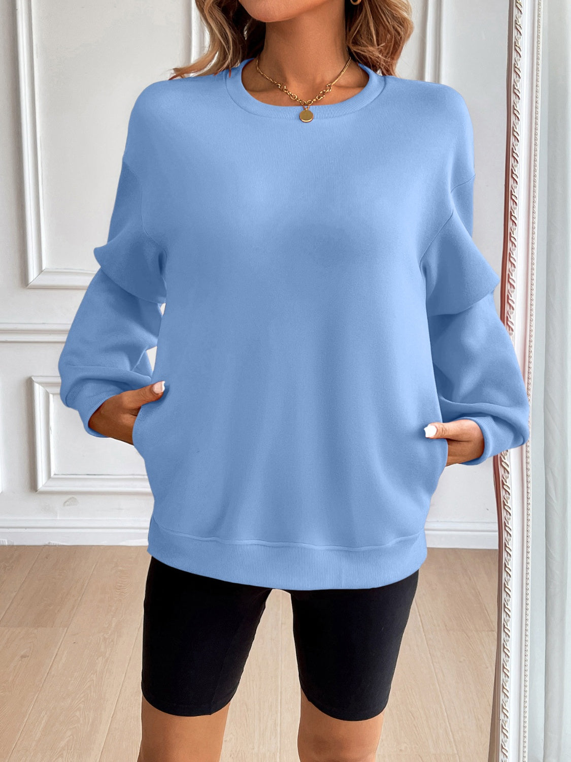 Ivy Lane Women's Round Neck Long Sleeve Sweatshirt - Soft Casual Pullover for Fall & Winter, Perfect for Coffee Dates, Work from Home & Weekend Outfits