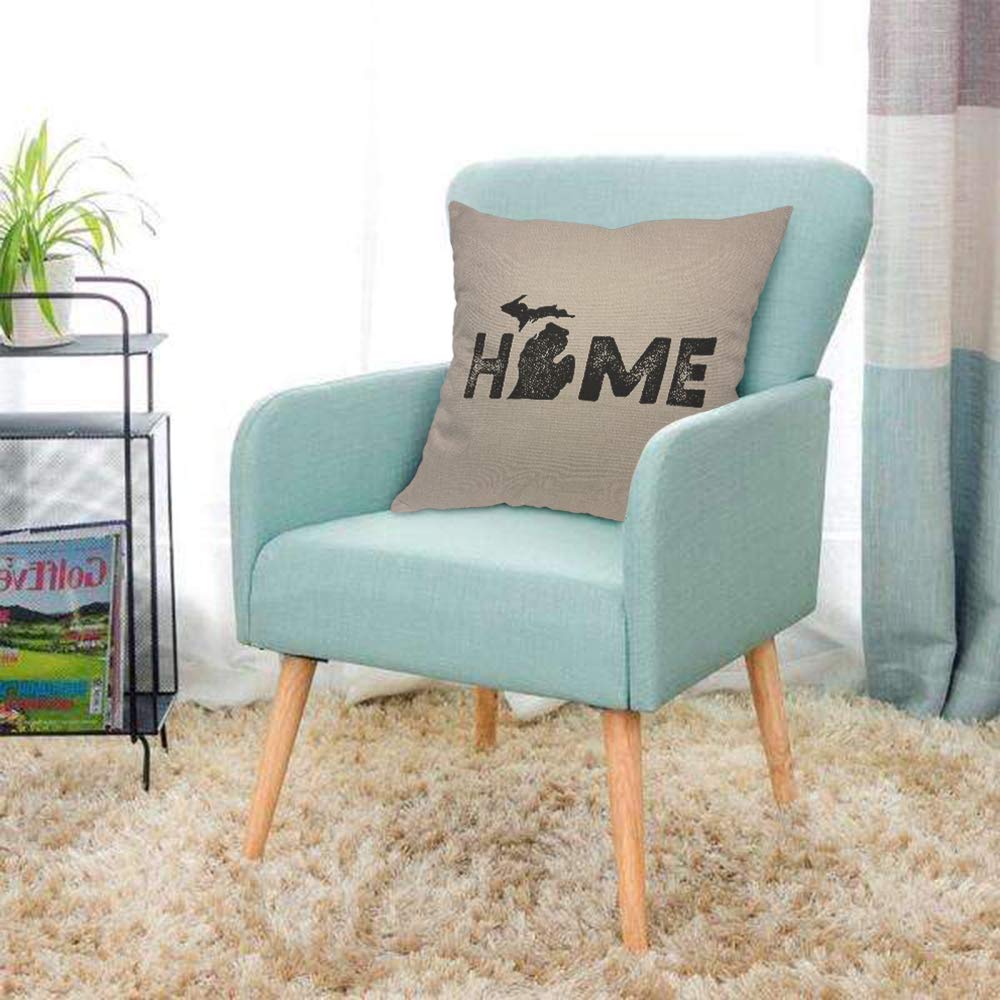 Michigan Map Throw Pillow Cover 18x18 Inch - USA State Geography Home Decor with Artistic Font & Contour Border - Decorative Cushion Cover for Couch, Bed, Living Room, Office (Perfect Gift for Men & Women)