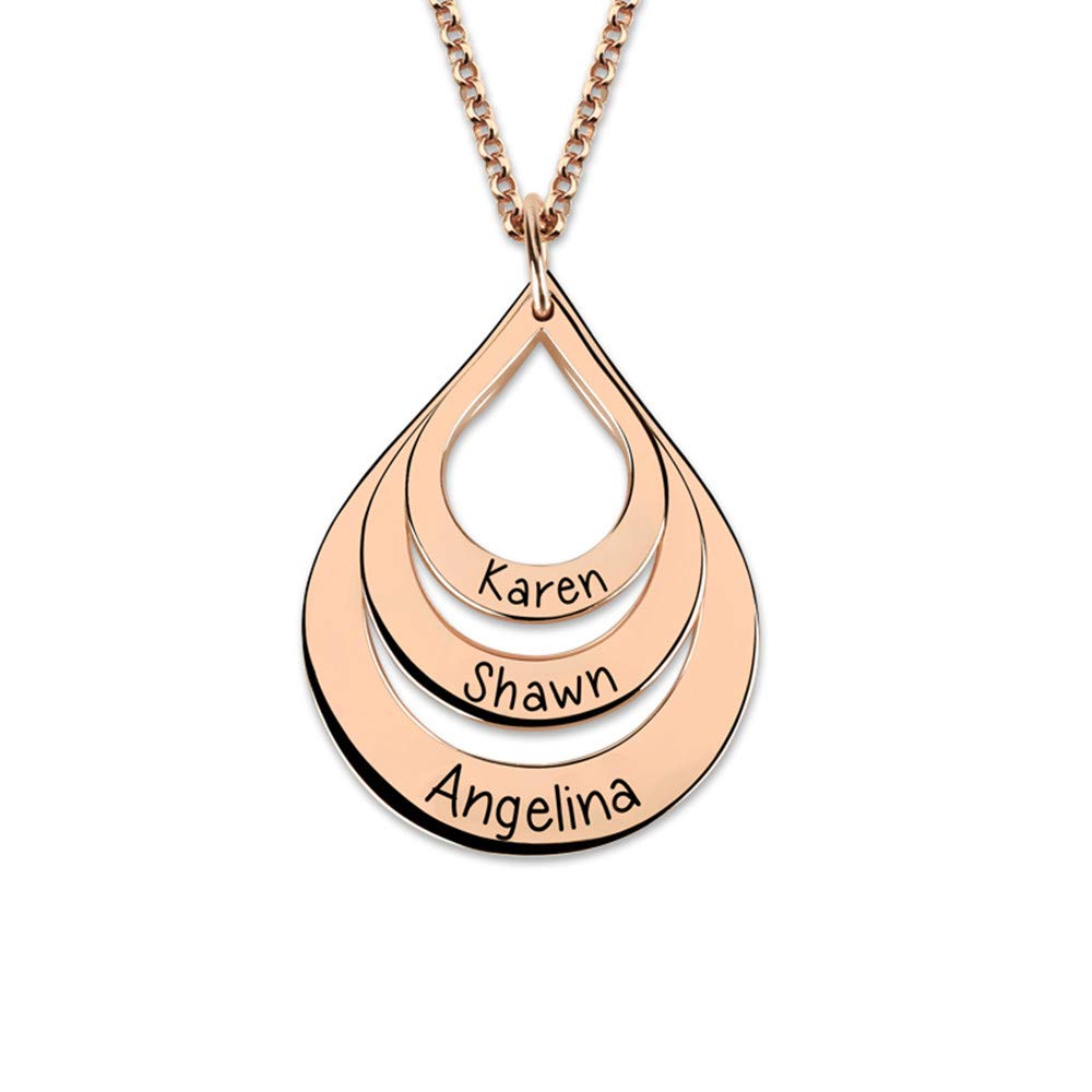 Personalized Name Necklace - Custom Engraved Drop Shape Sterling Silver Necklace with 3 Names - Perfect Mother's Day Gift for Women - Ideal for Family Gifts, Anniversaries & Special Occasions