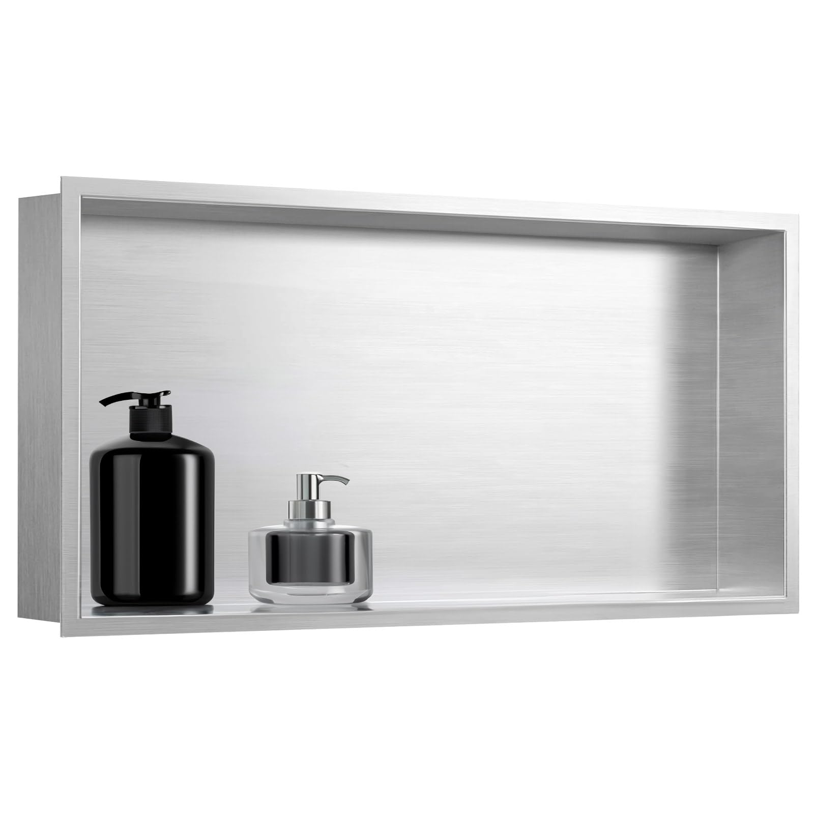 SaniteModar 12x24 Inch Stainless Steel Shower Niche - No Tile Needed Recessed Bathroom Storage Shelf (Brushed Silver) | Perfect for Shampoo, Soap & Bath Essentials Organization