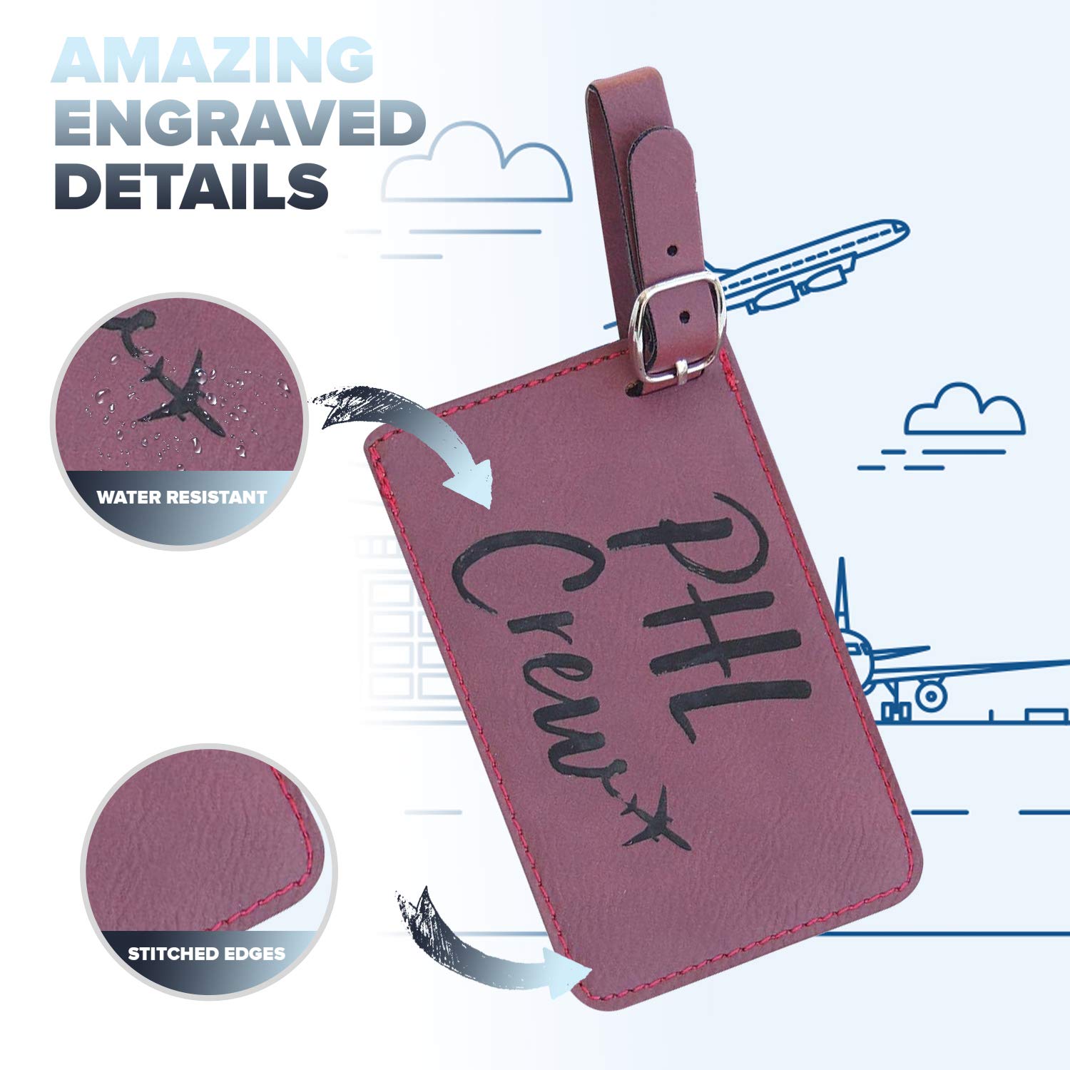 Philadelphia Crew Luggage Tag Set of 2 - American PHL Crew Base Airline Travel Accessories (Pink) - Perfect for Flight Attendants, Pilots & Frequent Flyers