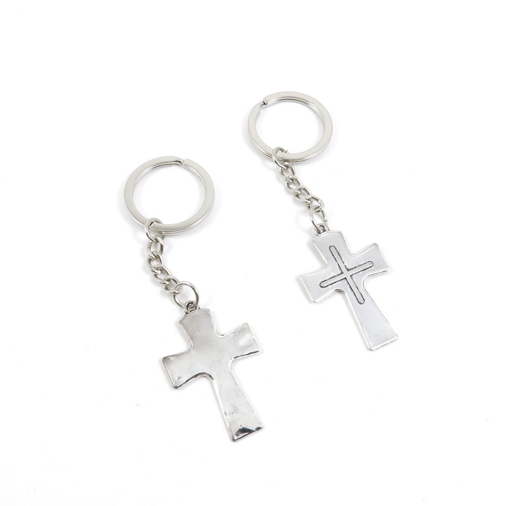 Antique Silver Tone Latin Cross Keychain - Bulk Wholesale Key Ring Tags for Car Keys, House Keys & Gift Giving (Pack of 12) - Perfect for Key Organization, Personalization and Religious Gifts