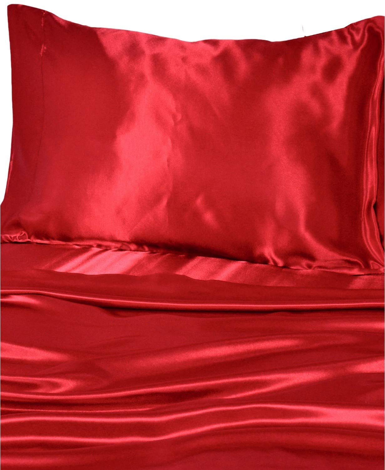 Luxury Ultra Soft Set of 2 Red Satin Pillowcases - Silky Smooth for Better Sleep - Perfect for Bedroom Decor, Gift Ideas & Hotel Style Comfort