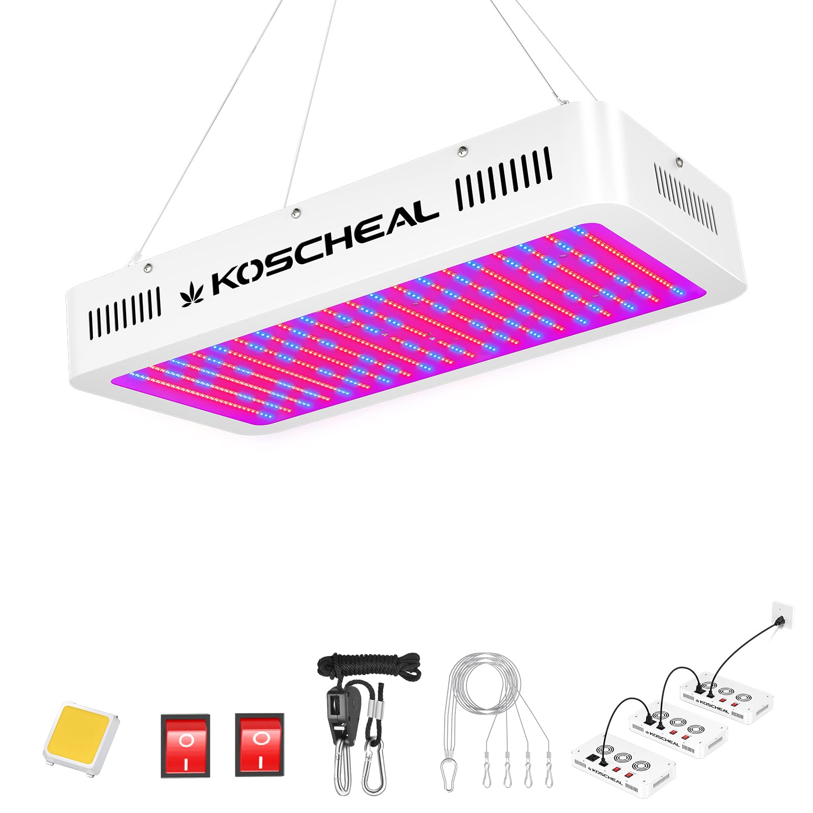 KOSCHEAL 2000W Full Spectrum LED Grow Light for Indoor Plants - Veg & Bloom Switch, Daisy Chain, 230W Output - Ideal for Hydroponics, Greenhouse, and Home Gardening
