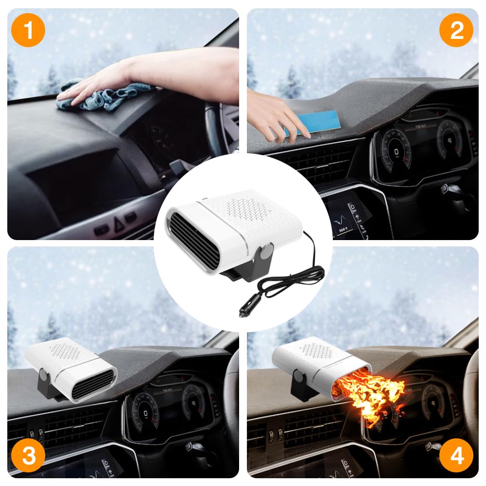 MACHSWON 120W Portable Car Heater - Fast Heating Auto Defroster & Windshield Defogger for Cars, 360° Rotatable Cigarette Lighter Plug-in Heater (White) | Perfect for Winter Driving, Quick Defrosting & Fog Removal in Cold Weather