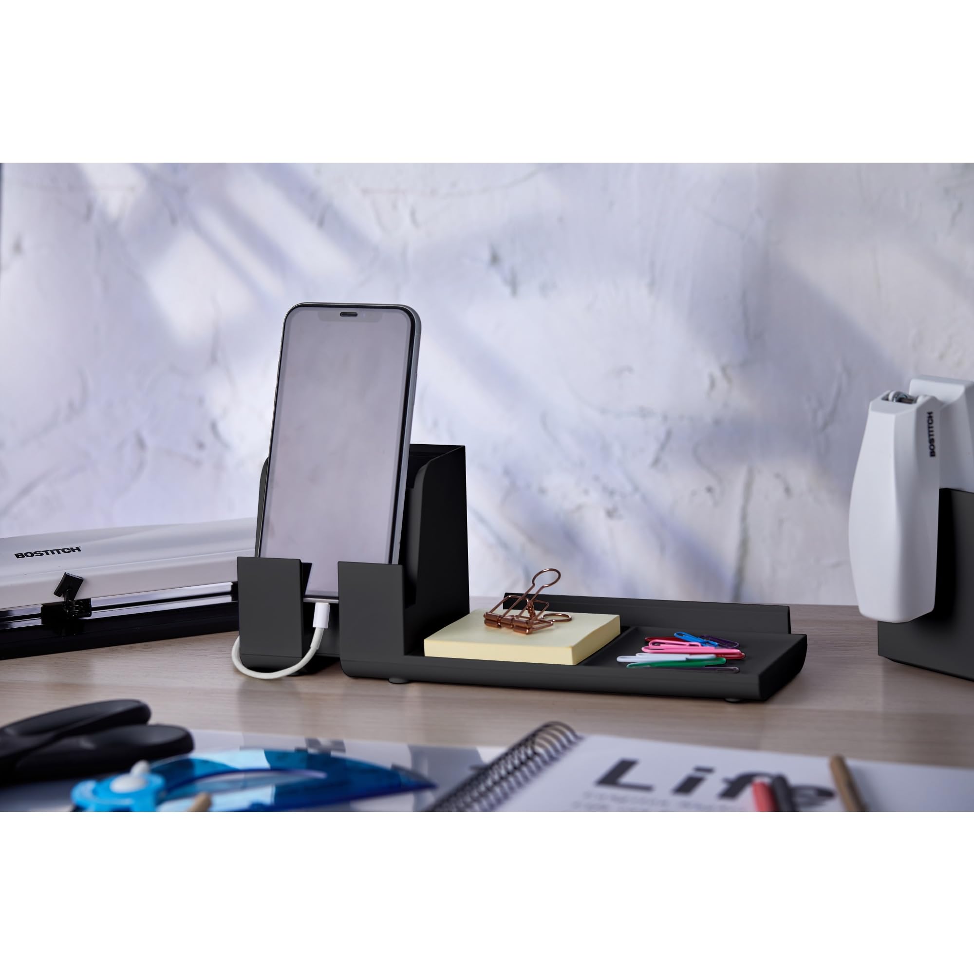 Bostitch USB Charging Station - Phone Stand for Desk, Black | Office & Home Use