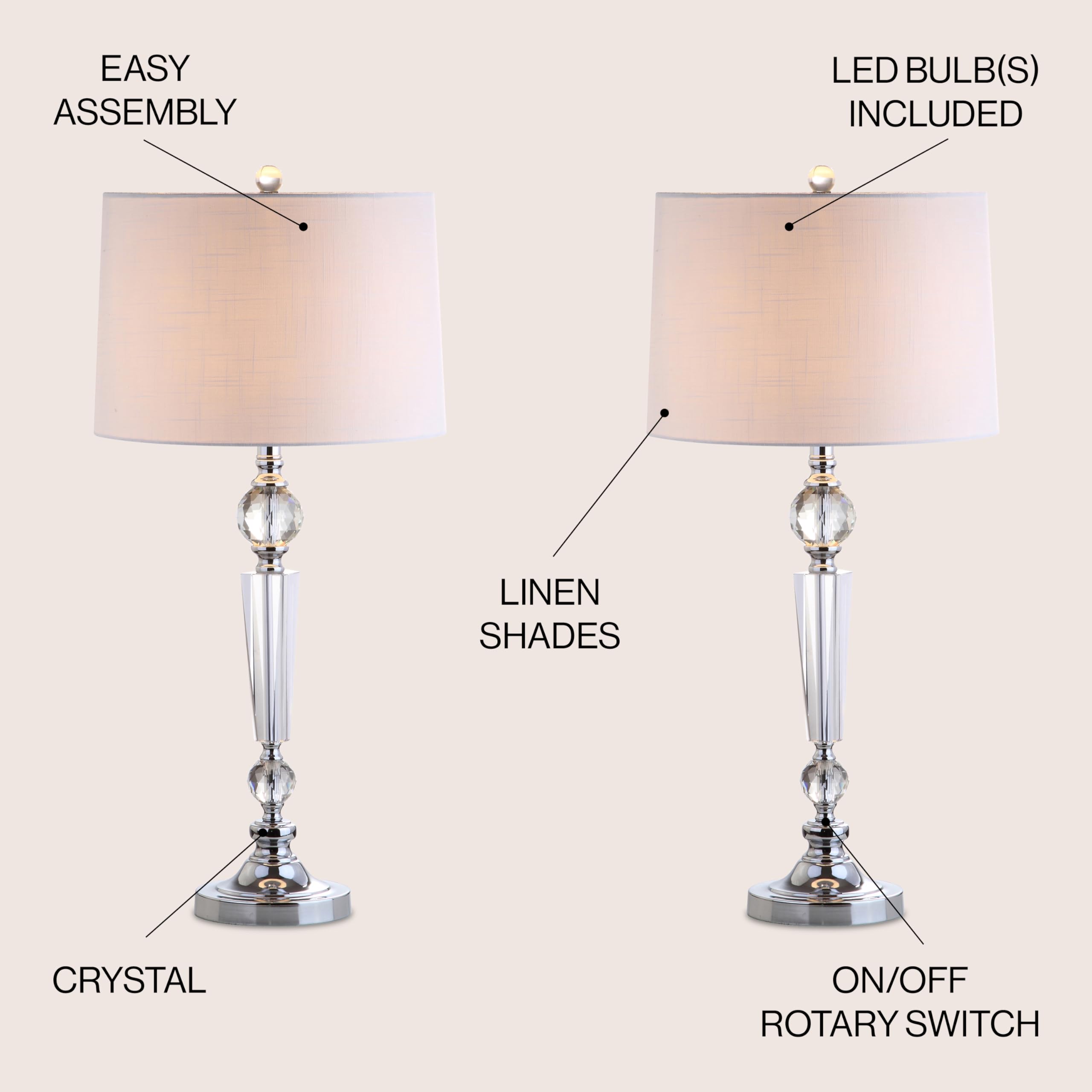 JONATHAN Y JYL2048A-SET2 Set of 2 Modern Crystal LED Table Lamps - 29.5