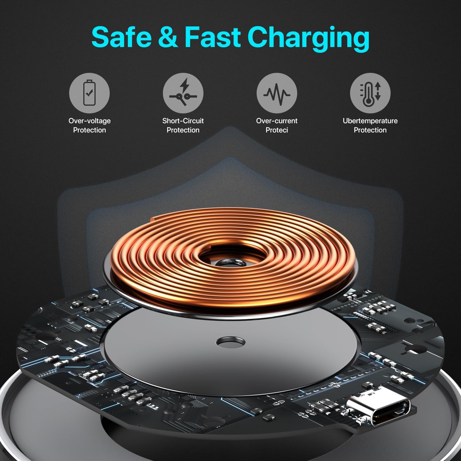 20W Max Fast Wireless Charging Station - Qi-Certified for iPhone 15/14/13/12 & Samsung Galaxy S24/S23/S22/S21 - Wireless Charger Pad for Home, Office, Nightstand & Car Use