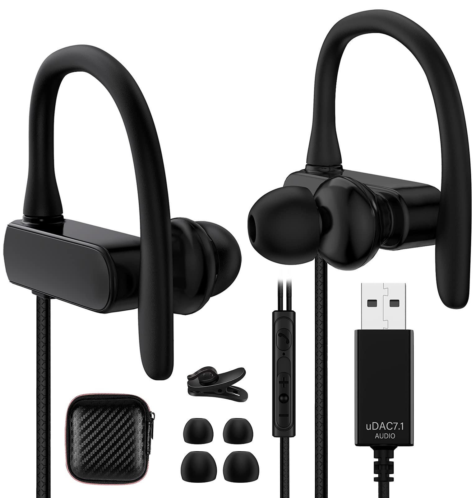 TITACUTE USB Computer Headphones with Microphone - 2.5M/8.2FT Wired Noise Canceling Earbuds, Mute & Volume Control, Over-Ear Hook Design for MacBook, Chromebook, Laptop, Desktop - Perfect for Zoom Meetings, Online Classes & Remote Work