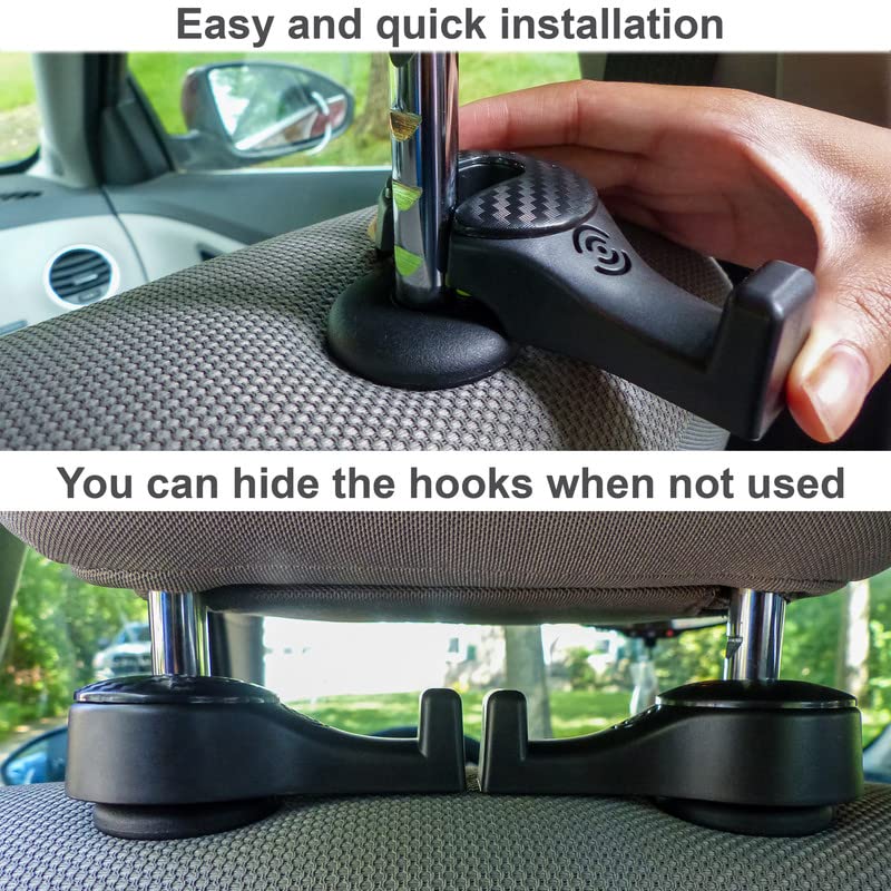 i-Smart 4 Pack Car Hooks - Heavy Duty Headrest Hooks for Grocery Bags, Purses & Shopping - Secure Locking Vehicle Seat Back Hanger Hooks (Black) - Perfect for Road Trips, Grocery Shopping & Daily Commute