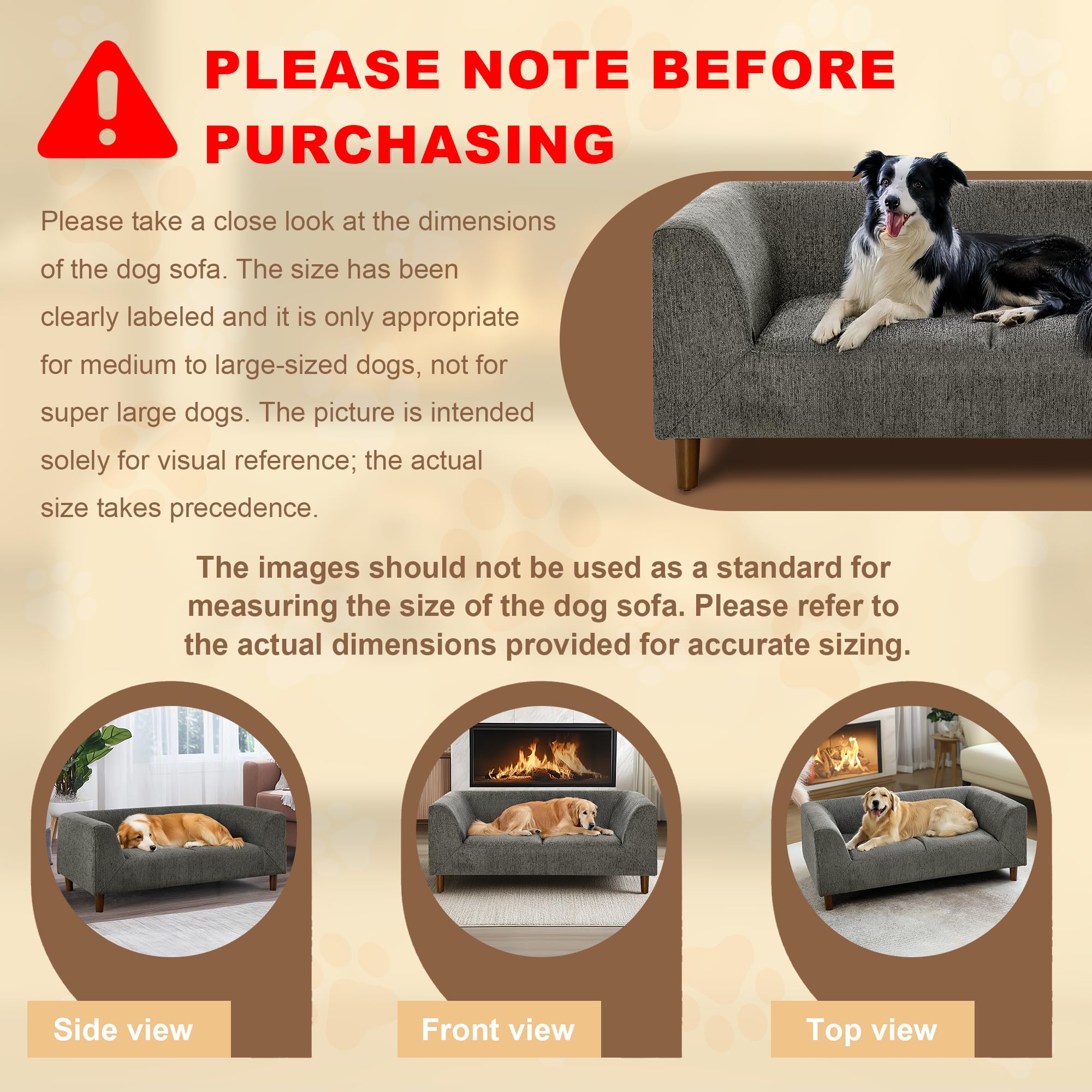 Memory Foam Dog Sofa Bed for Large Dogs Up to 60 lbs - Medium Size Pet Couch with Sturdy Legs, Dark Grey (39.75 Inch) - Perfect for Living Room, Bedroom & Pet-Friendly Spaces
