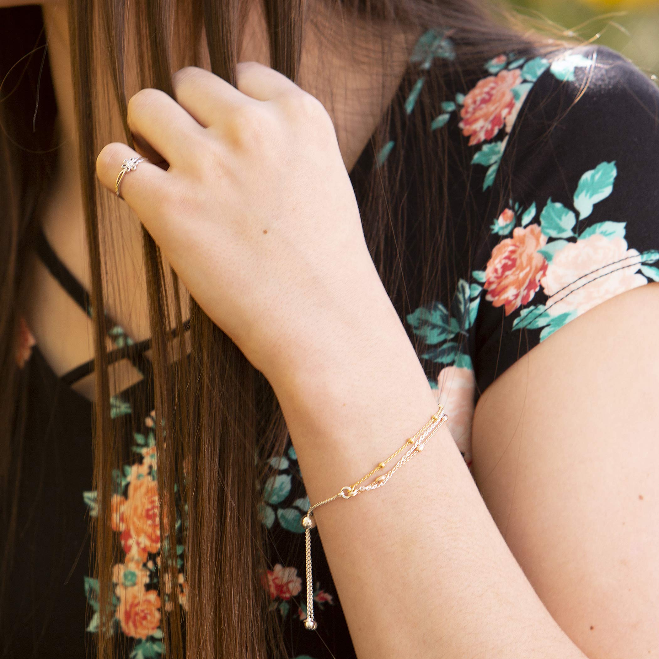 Cherished Moments Sterling Silver & Gold Plated Adjustable Stackable Bolo Bracelets for Women & Teens (6