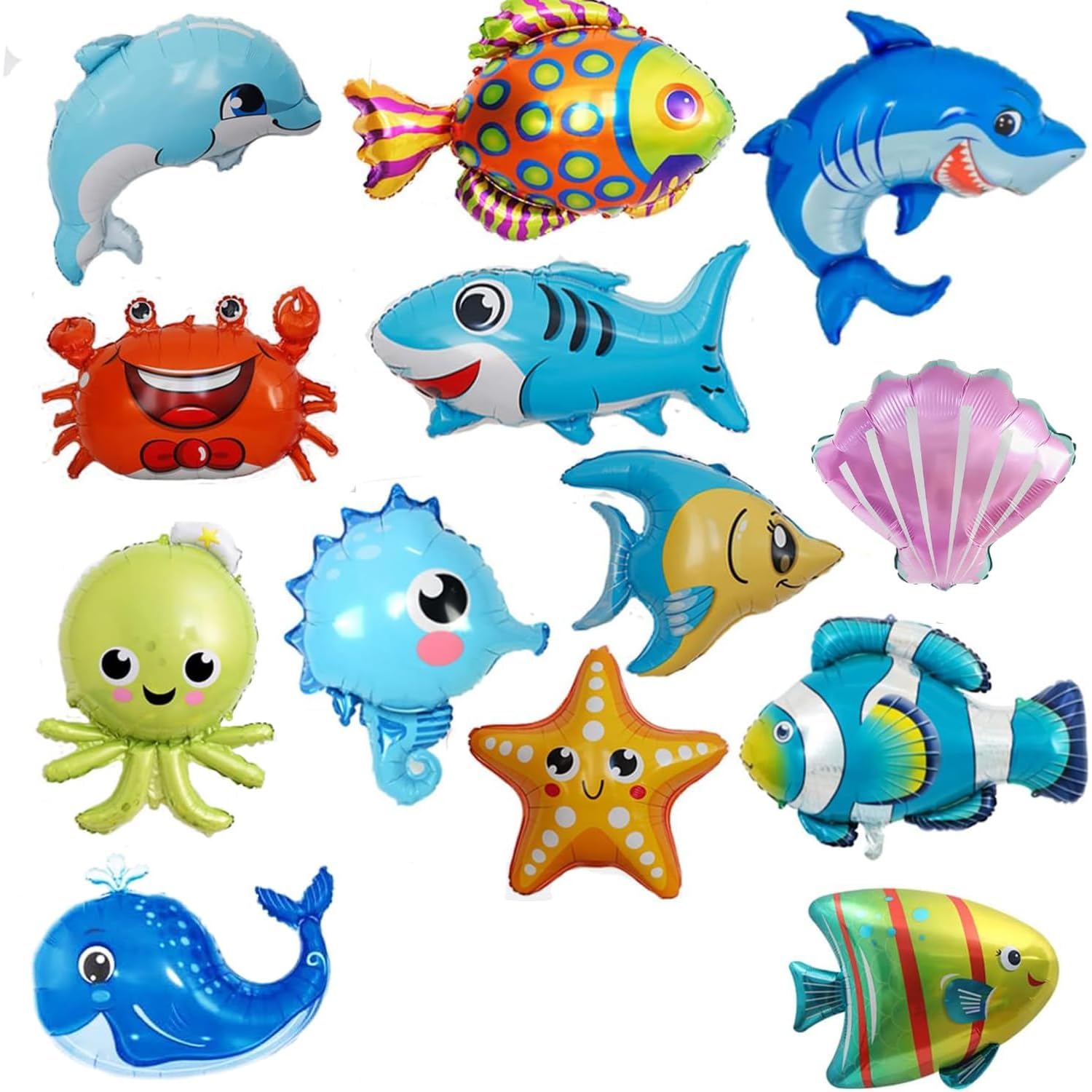 14-Piece Under The Sea Animal Balloons Set - Large Octopus, Shark, Fish Mylar Balloons for Ocean Themed Parties, Baby Showers, Birthday Decorations - Perfect for Kids Room Decor & Underwater Adventure Themed Events