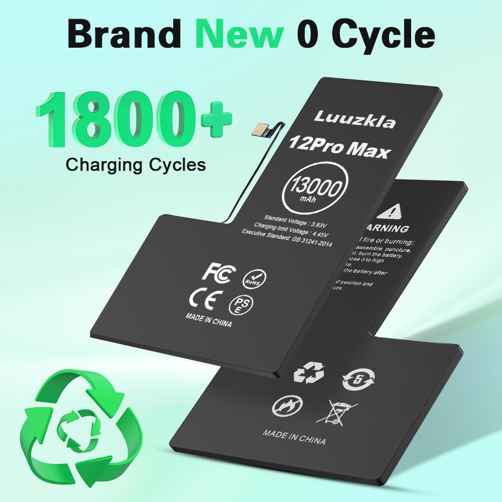 2024 Upgraded 13000mAh High-Capacity Replacement Battery for iPhone 12 Pro Max | 0 Cycle Count | Includes Full Tool Kit & 24-Month Warranty | Perfect for Travel, Outdoor Adventures & Heavy Usage